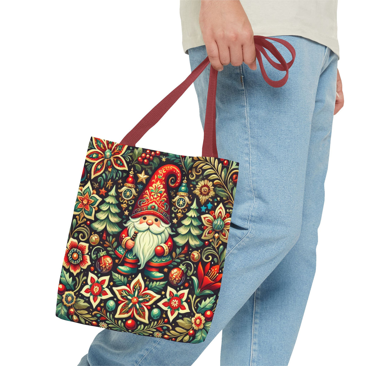 Christmas Gnome Festive Holiday Polish Folk Art Pattern Tote Bag