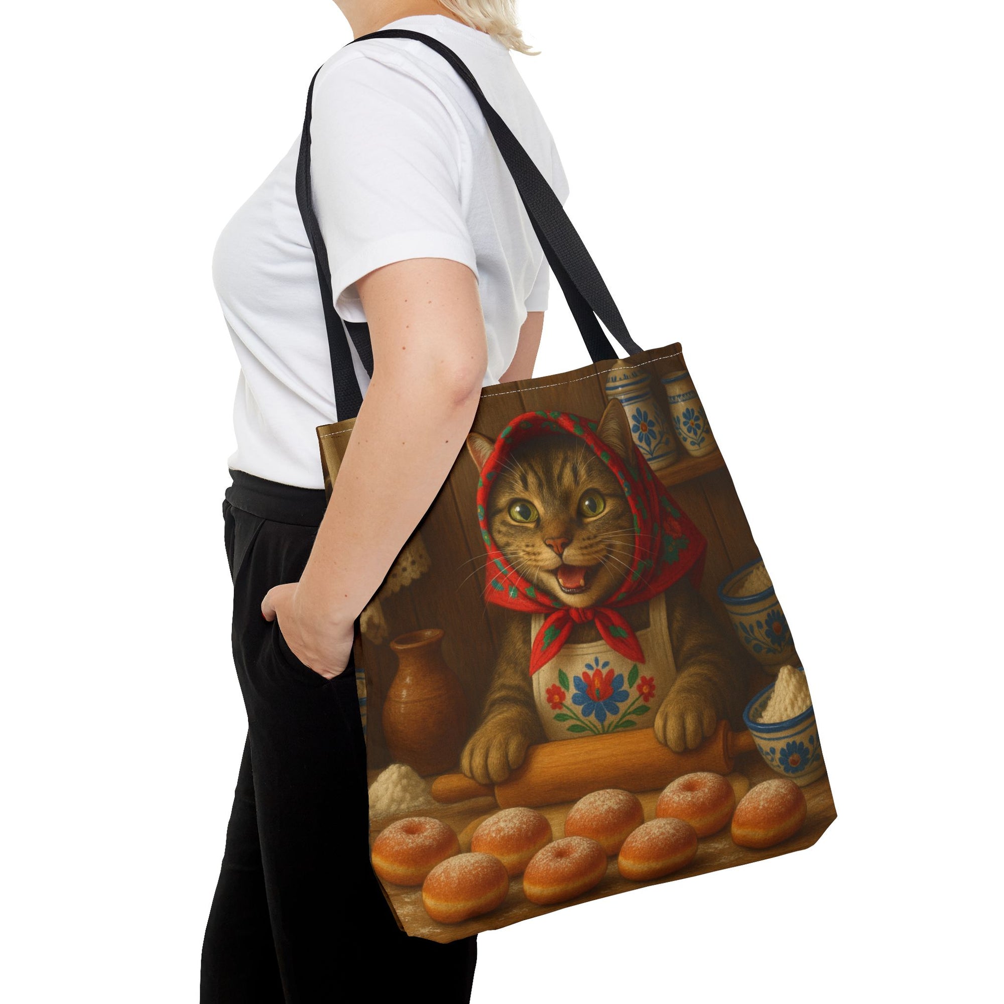 Babushka Cat Making Paczki Polish Donuts Tote Bag