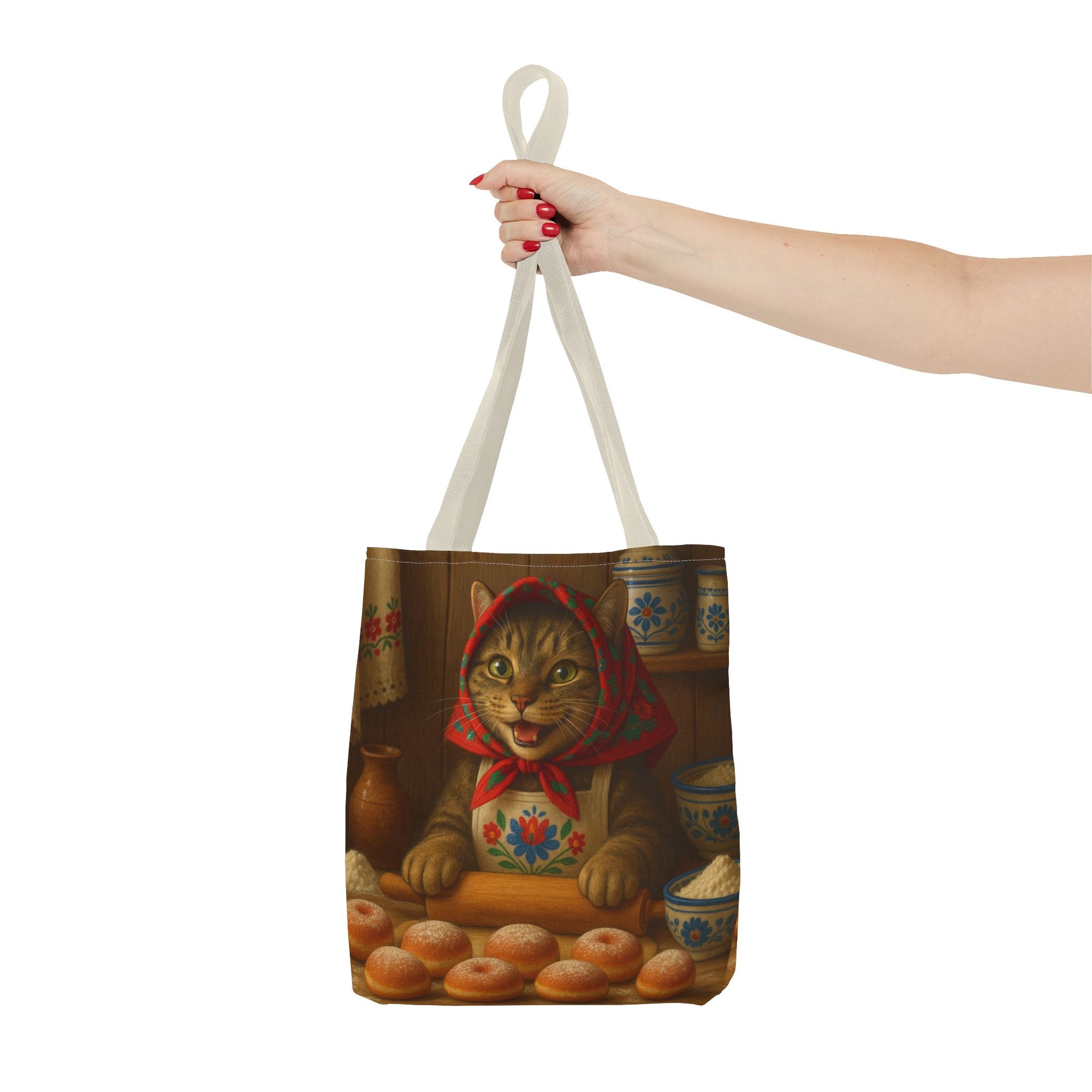 Babushka Cat Making Paczki Polish Donuts Tote Bag