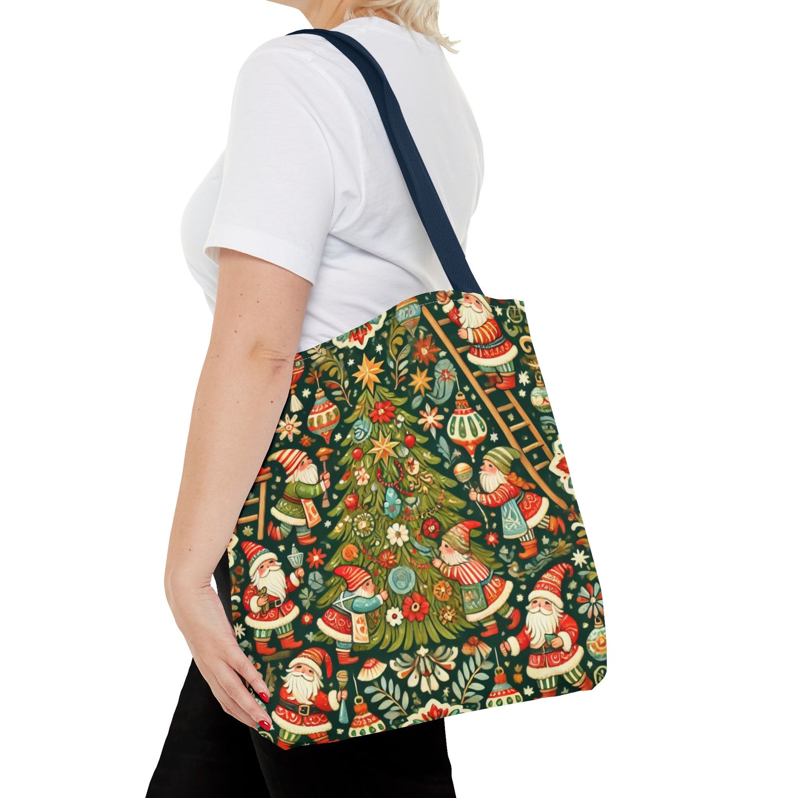 Christmas Gnomes Decorating Tree Holiday Tote Bag