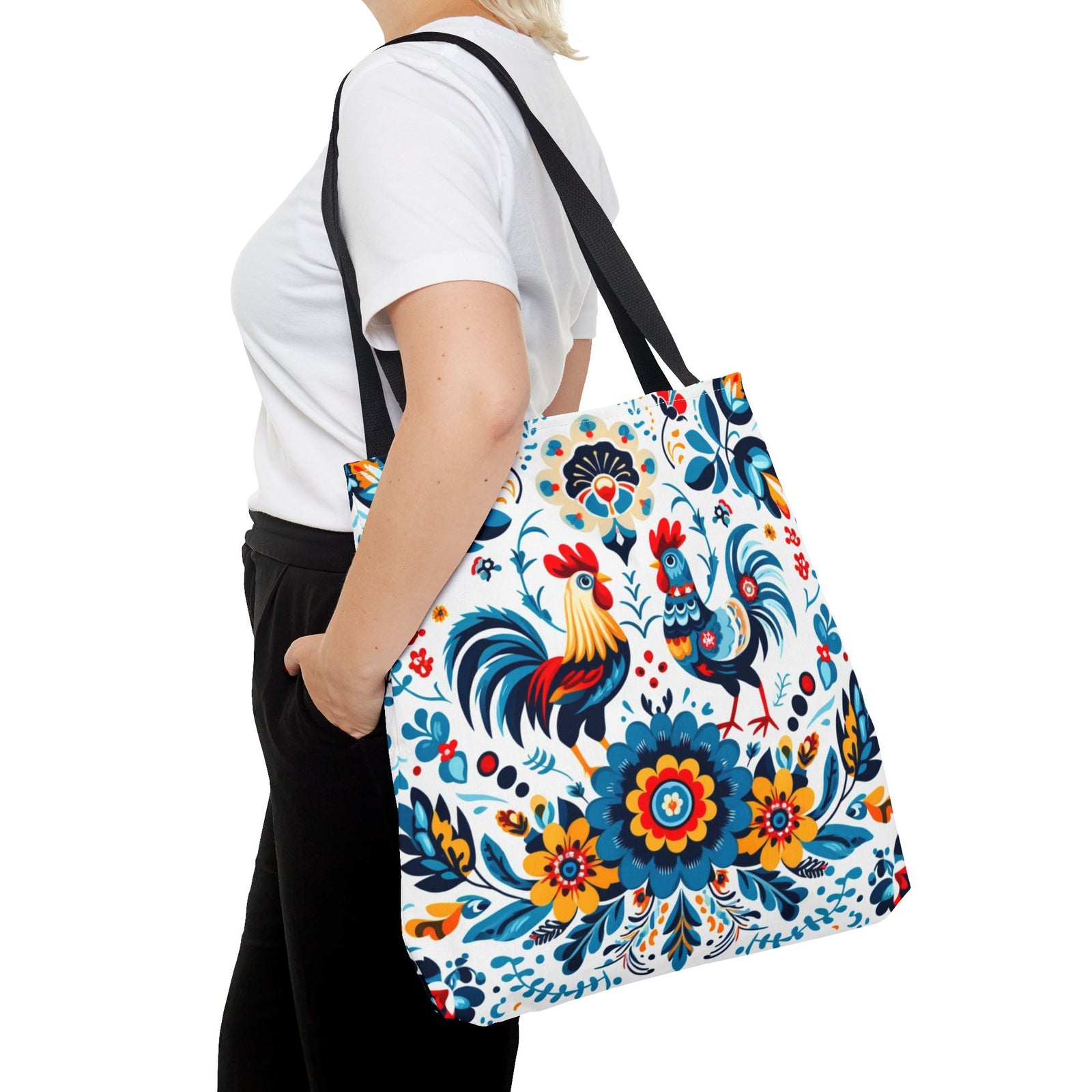 Vibrant Polish Chicken Pattern Floral Design Tote Bag