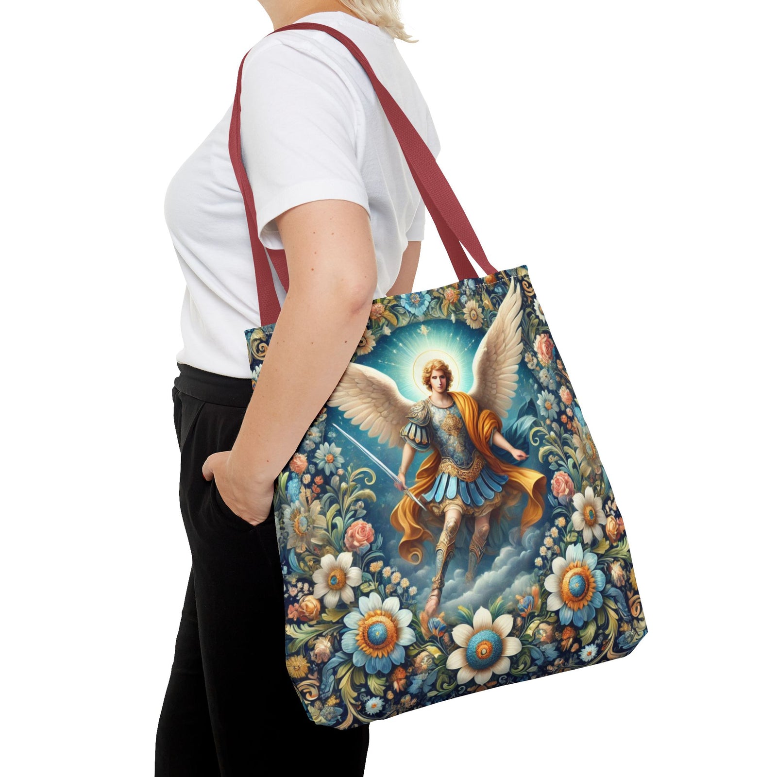 Archangel Michael Floral Tote Bag