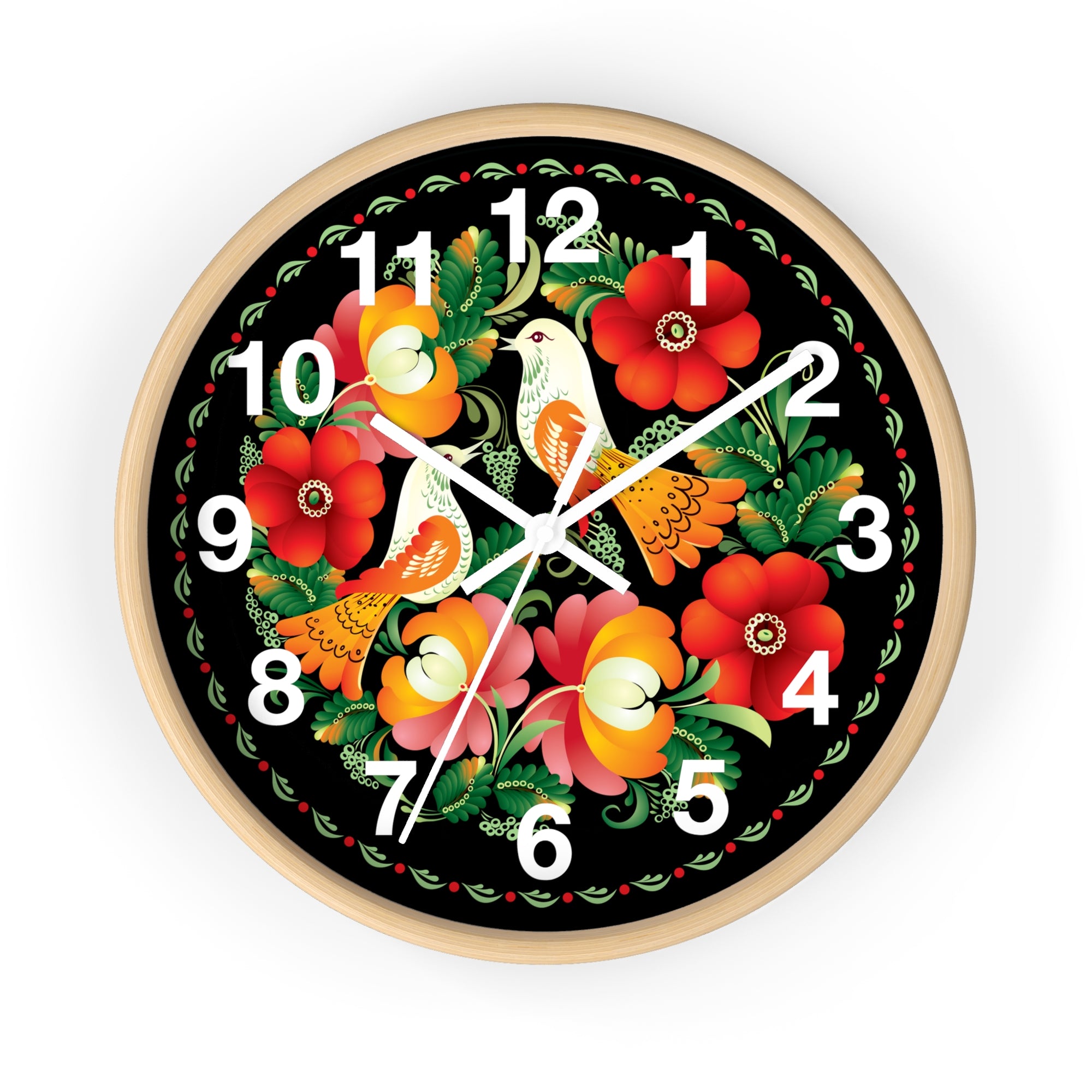 Folk Art Love Birds Wall Clock