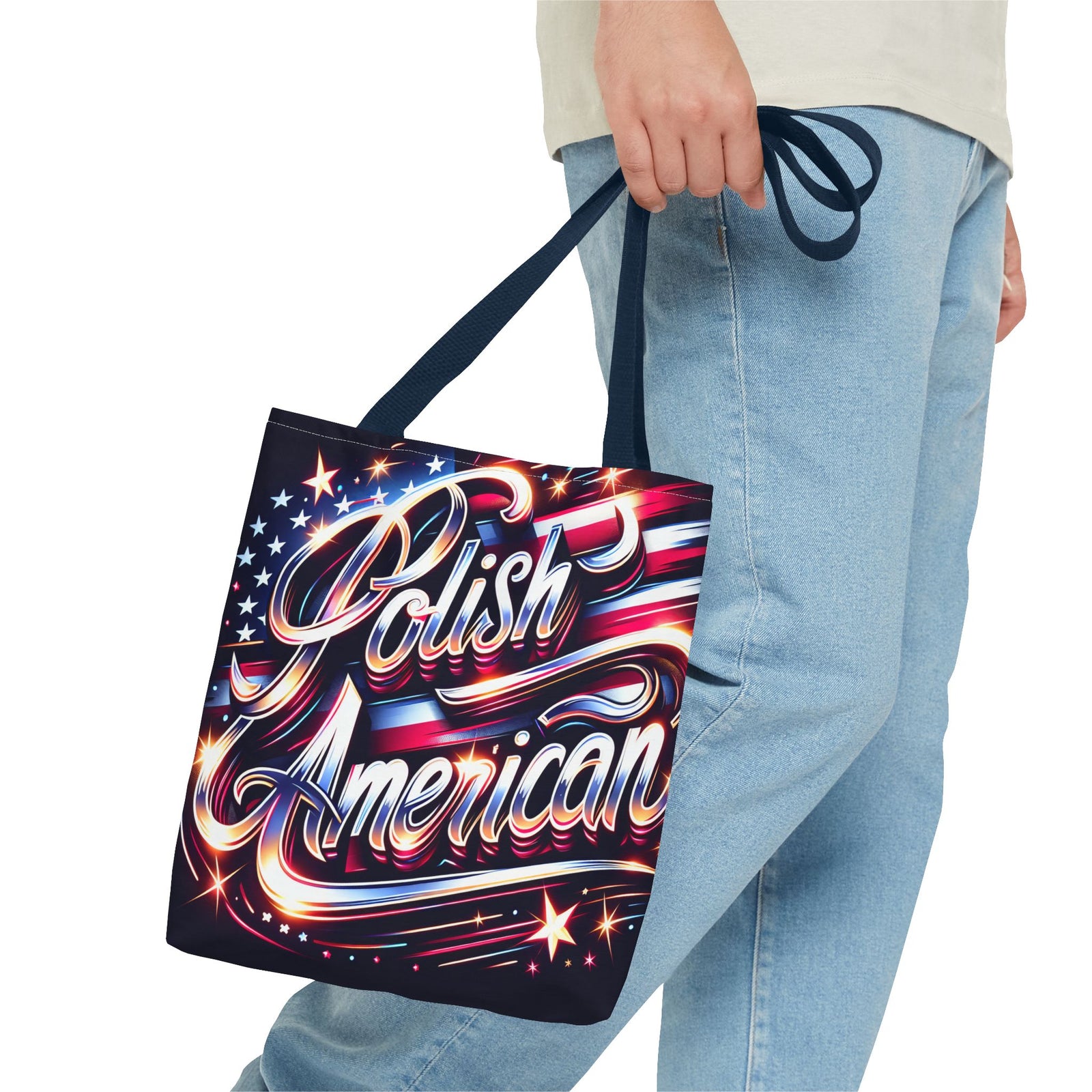 Polish American Patriotic Tote Bag - USA Flag Shoulder Bag for Independence Day