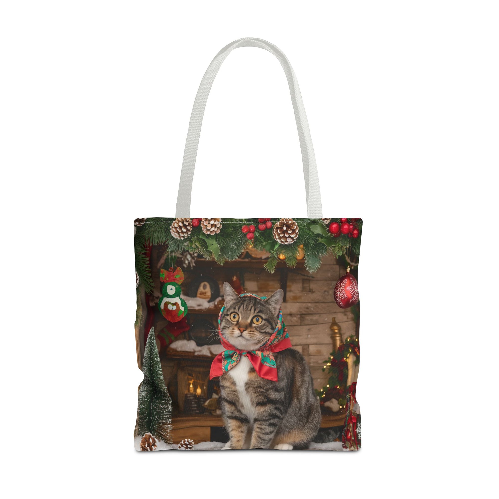 Cat with Babushka Christmas Tote Bag