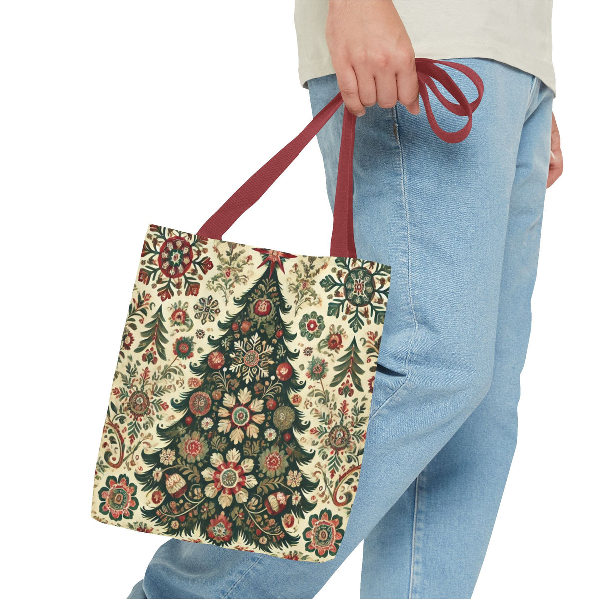 Vintage Christmas Trees Polish Folk Art Pattern Tote Bag