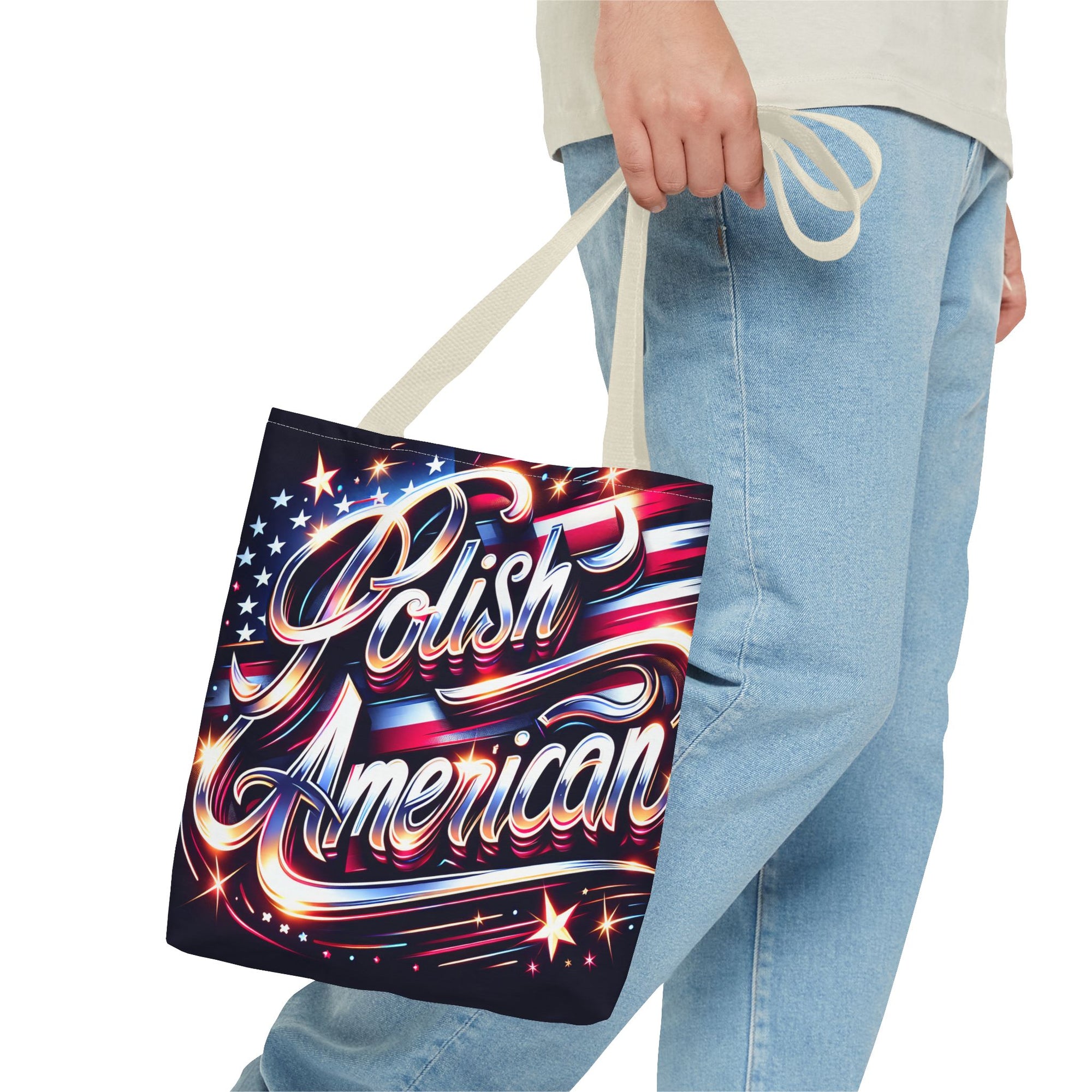 Polish American Patriotic Tote Bag - USA Flag Shoulder Bag for Independence Day