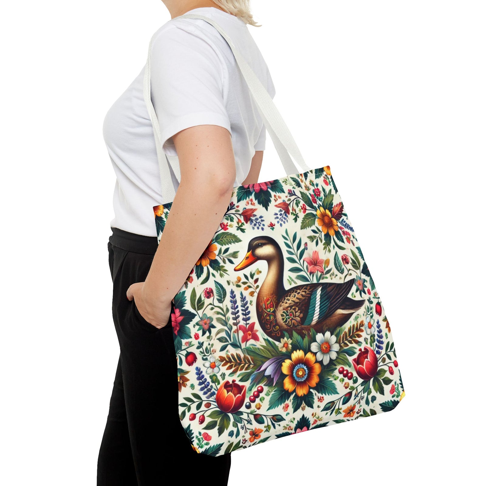 Duck Folk Art Floral Tote Bag