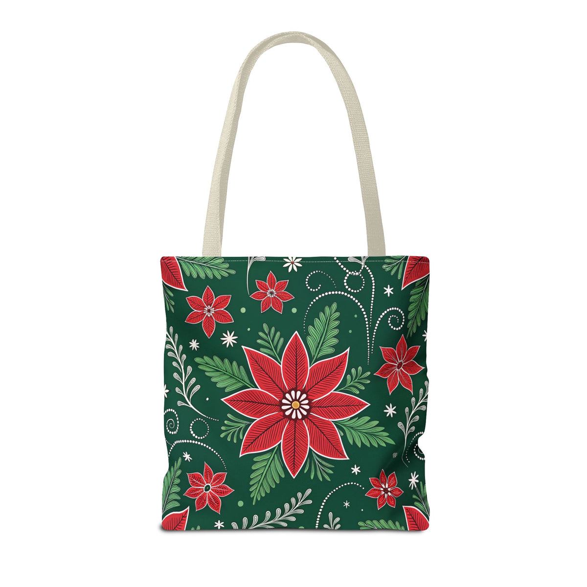 Christmas Poinsettia Folk Art Tote Bag