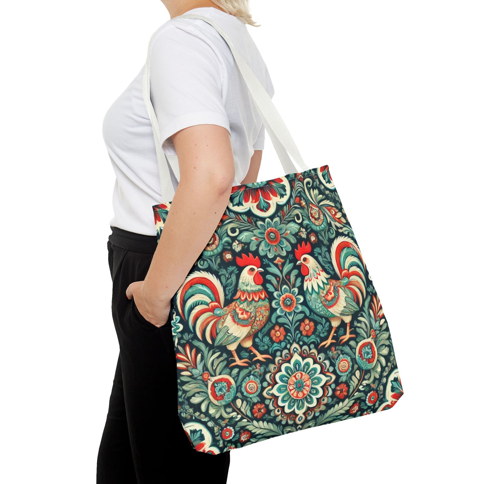 Polish Wycinanki Chickens Floral Design Tote Bag