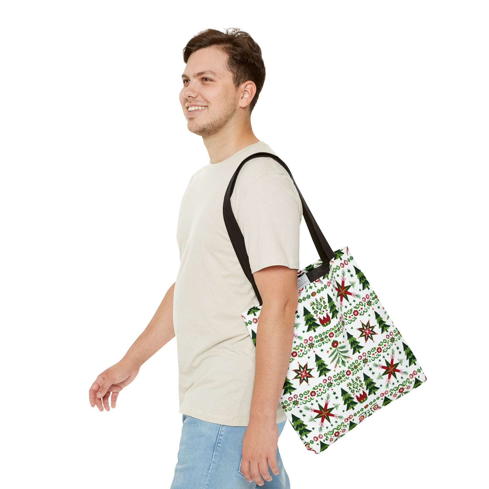 Polish Christmas Folk Art Pattern Stars Pines & Florals Tote Bag