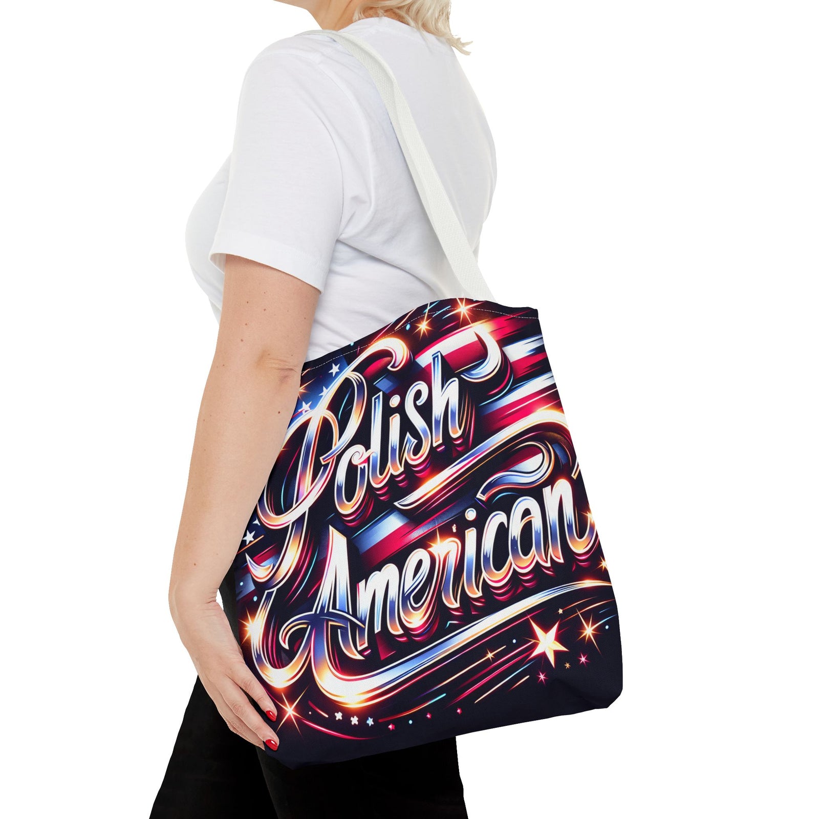 Polish American Patriotic Tote Bag - USA Flag Shoulder Bag for Independence Day