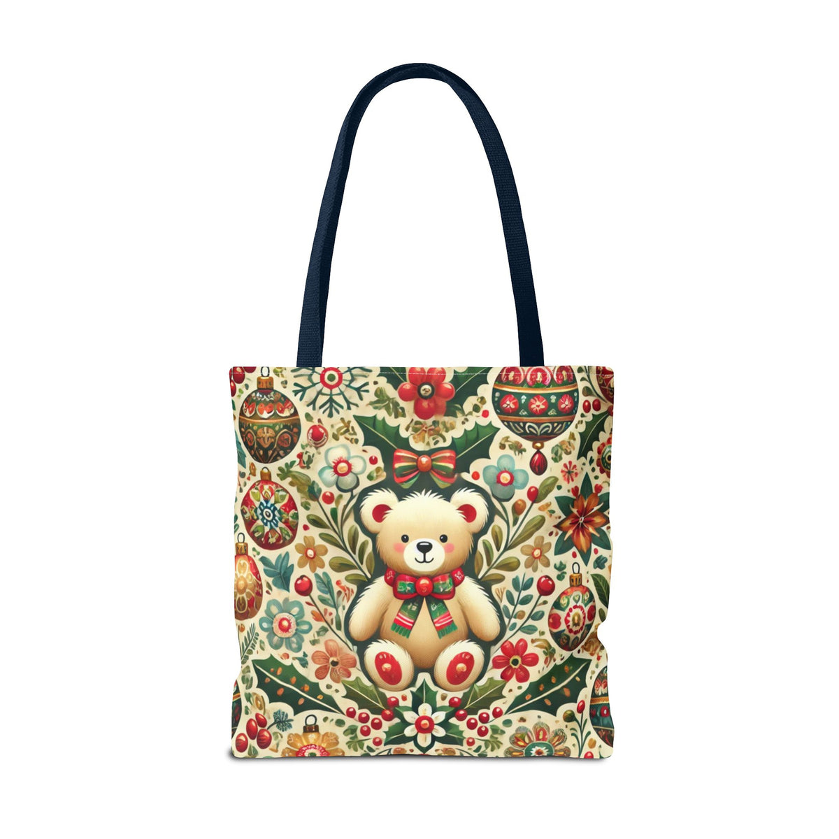 Festive Teddy Bear Folk Art Christmas Holiday Tote Bag