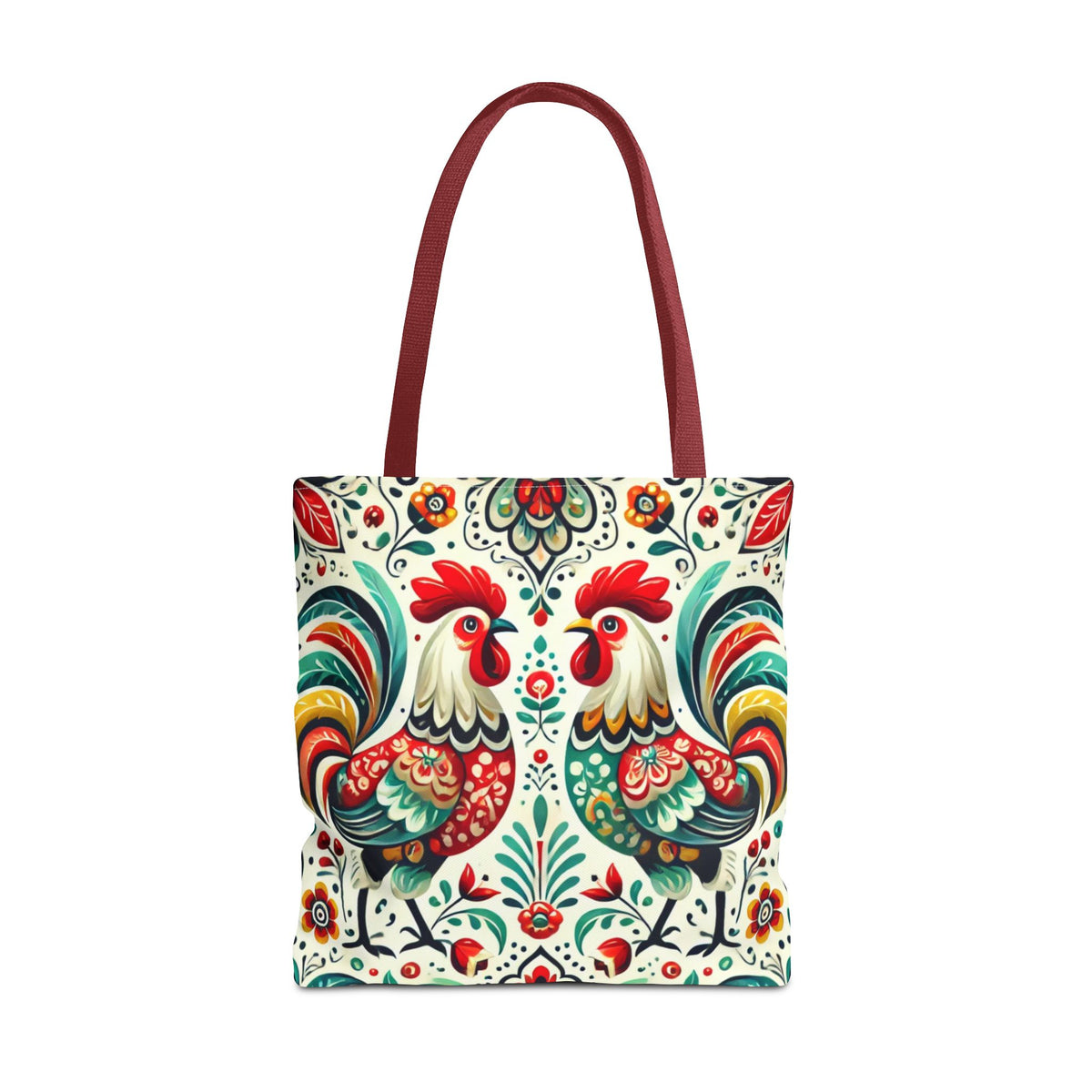 Vibrant Floral Folk Art Chicken Tote Bag