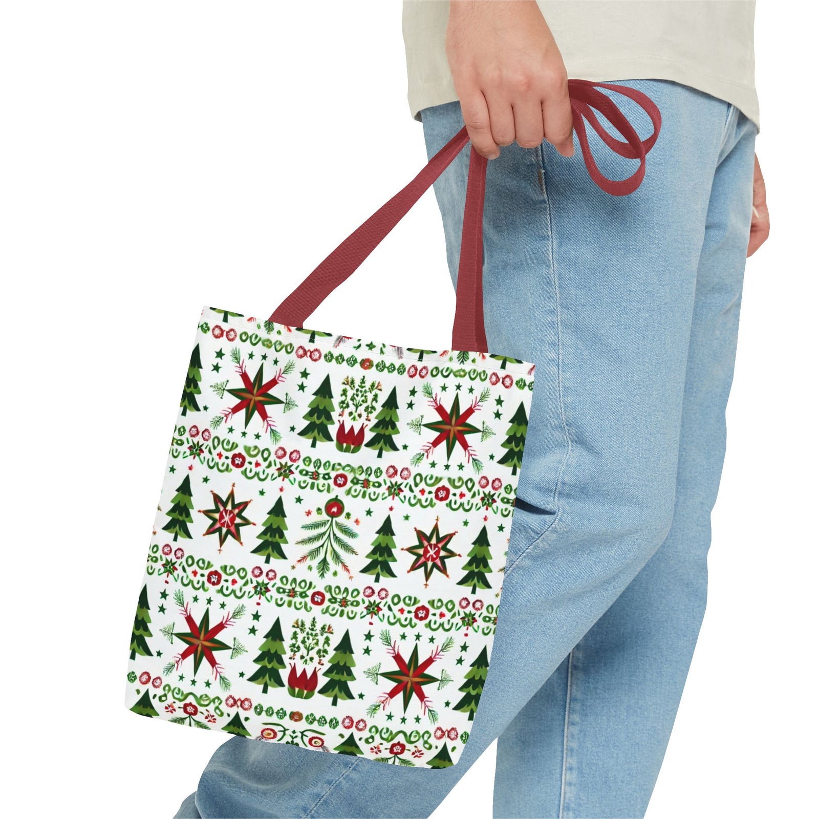 Polish Christmas Folk Art Pattern Stars Pines & Florals Tote Bag