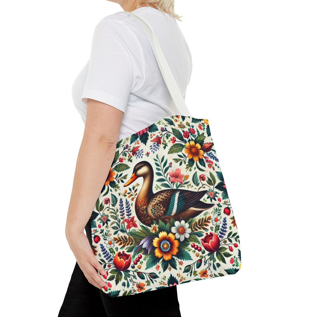 Duck Folk Art Floral Tote Bag