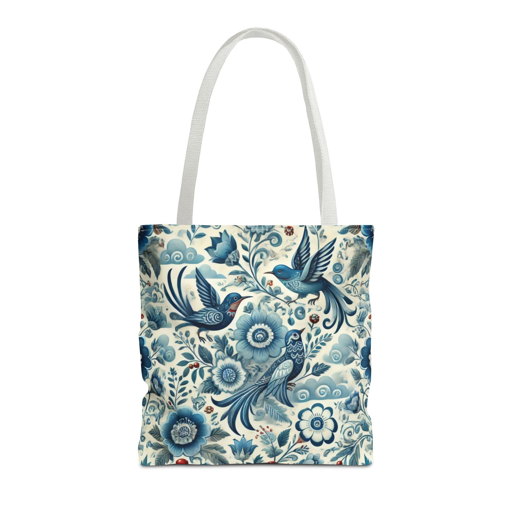 Polish Folk Art Floral & Birds Vibrant Blue Tote Bag (AOP)