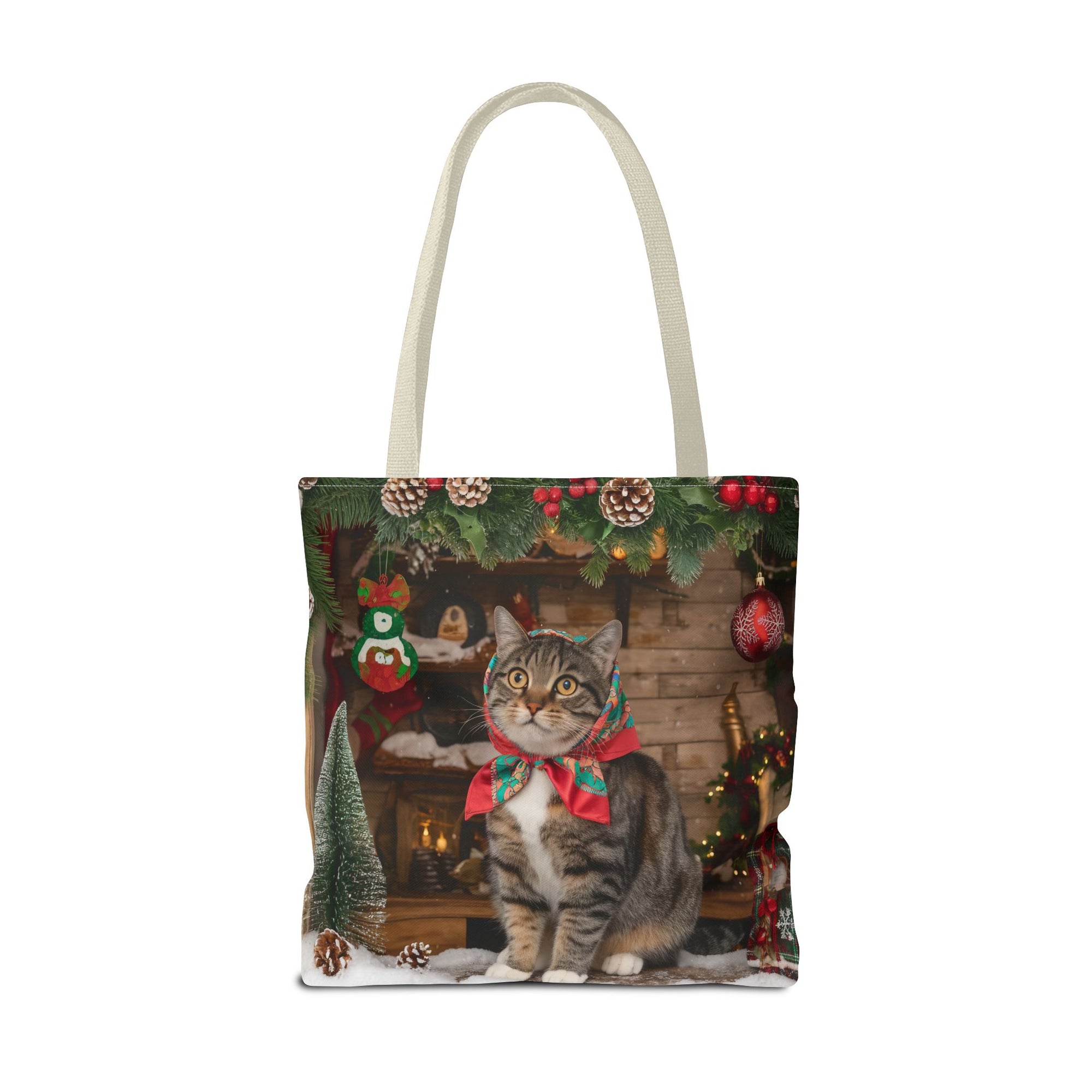 Cat with Babushka Christmas Tote Bag