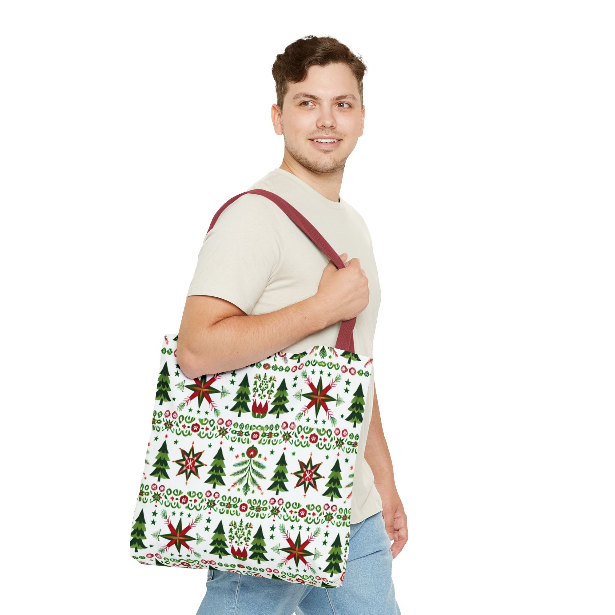 Polish Christmas Folk Art Pattern Stars Pines & Florals Tote Bag