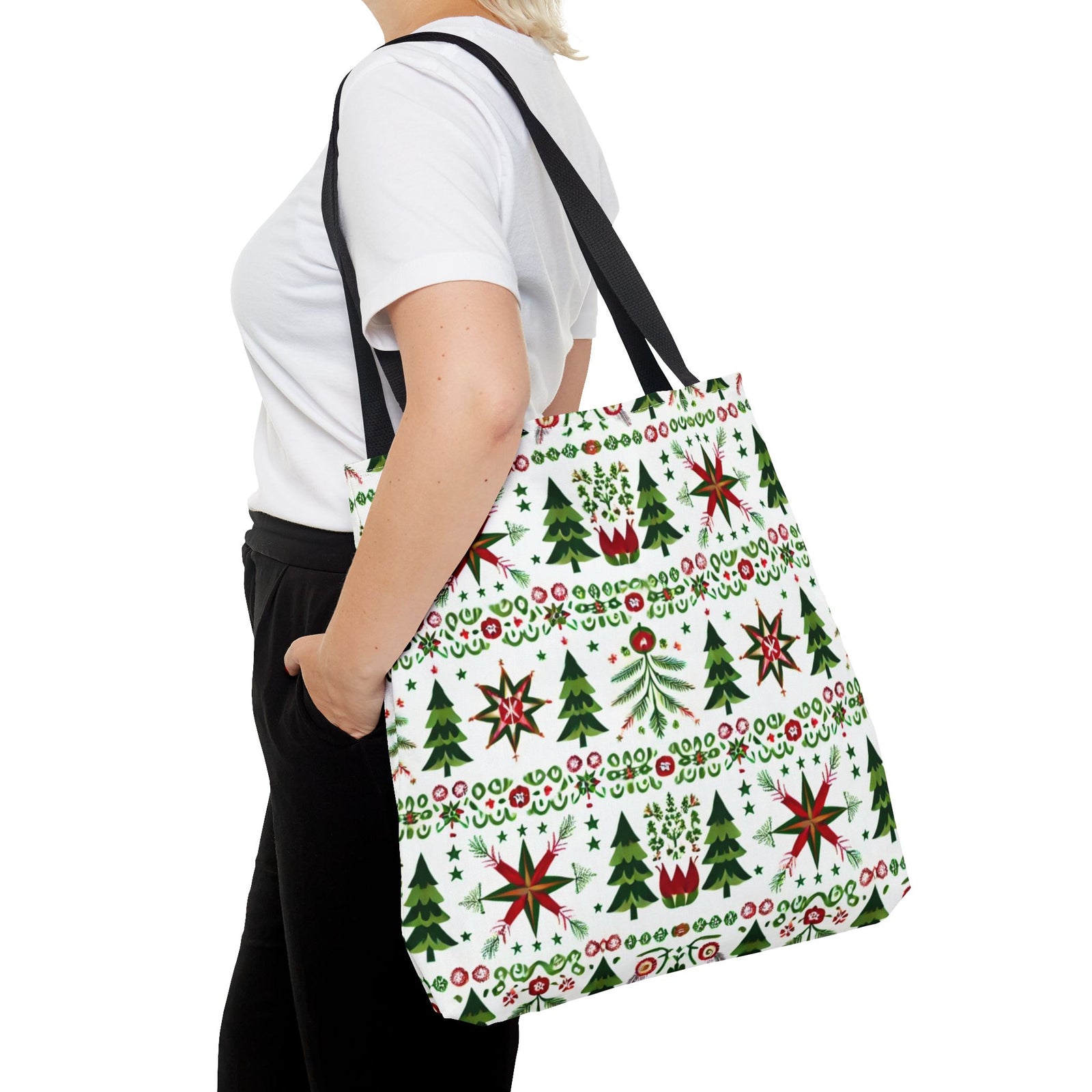 Polish Christmas Folk Art Pattern Stars Pines & Florals Tote Bag
