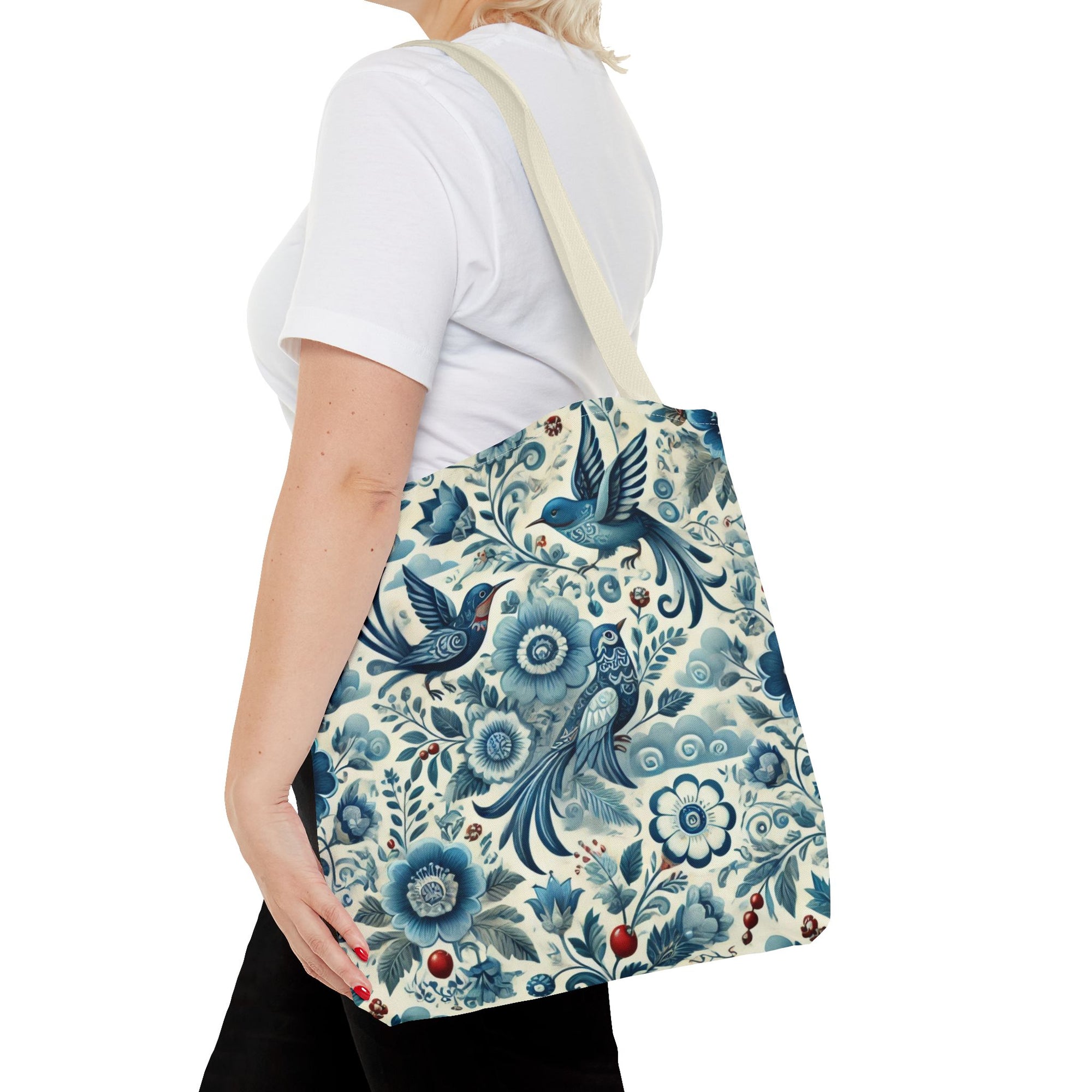 Polish Folk Art Floral & Birds Vibrant Blue Tote Bag