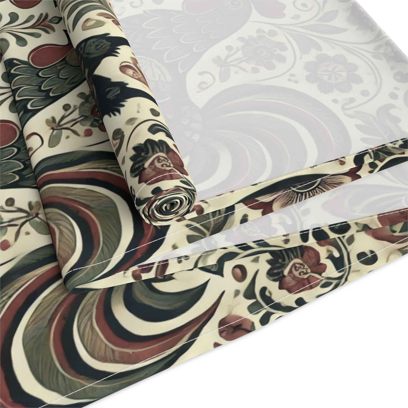 Retro Themed Polish Wycinanki Rooster Floral Table Runner
