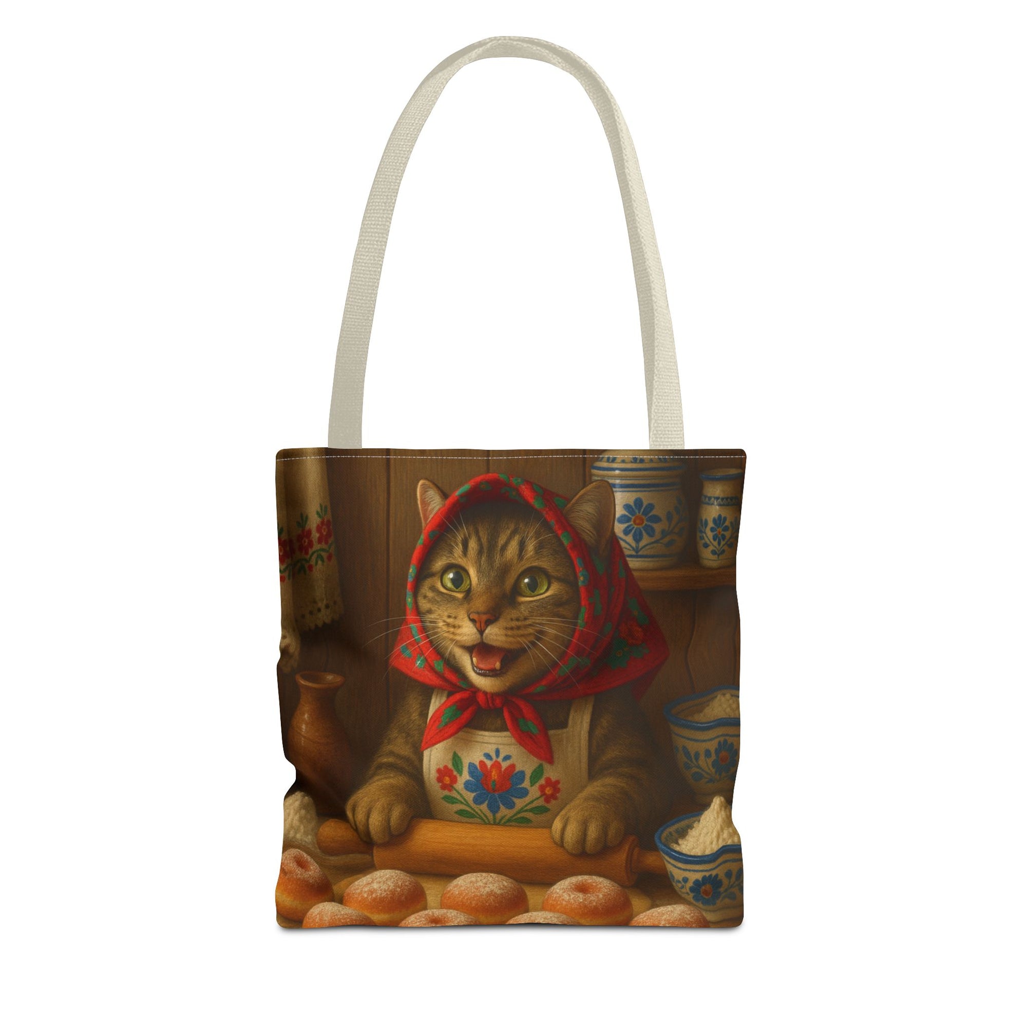 Babushka Cat Making Paczki Polish Donuts Tote Bag
