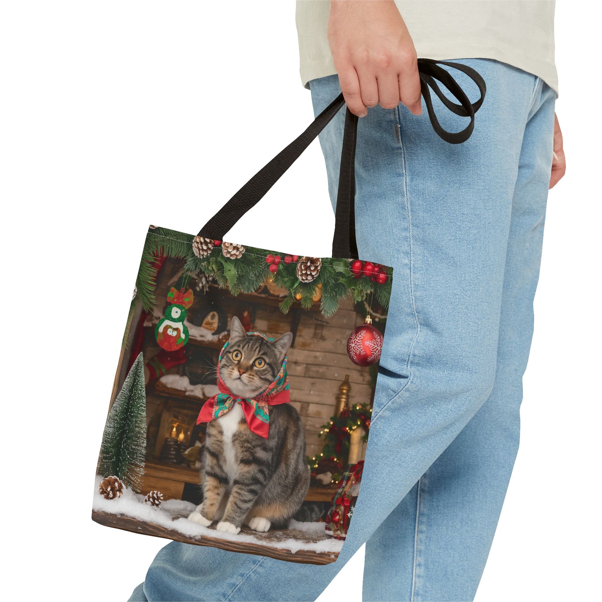 Cat with Babushka Christmas Tote Bag
