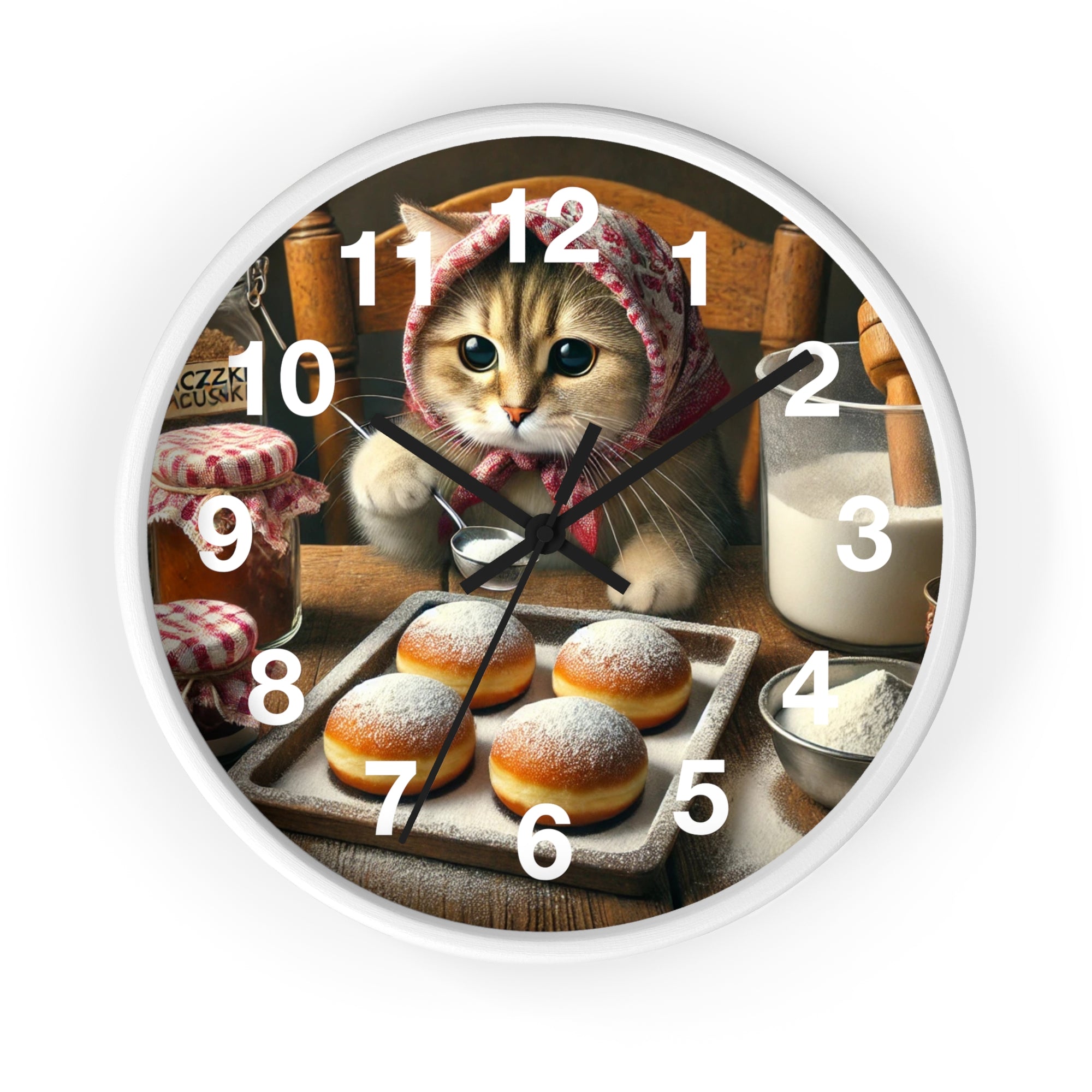 Cute Polish Cat Making Paczki Wall Clock