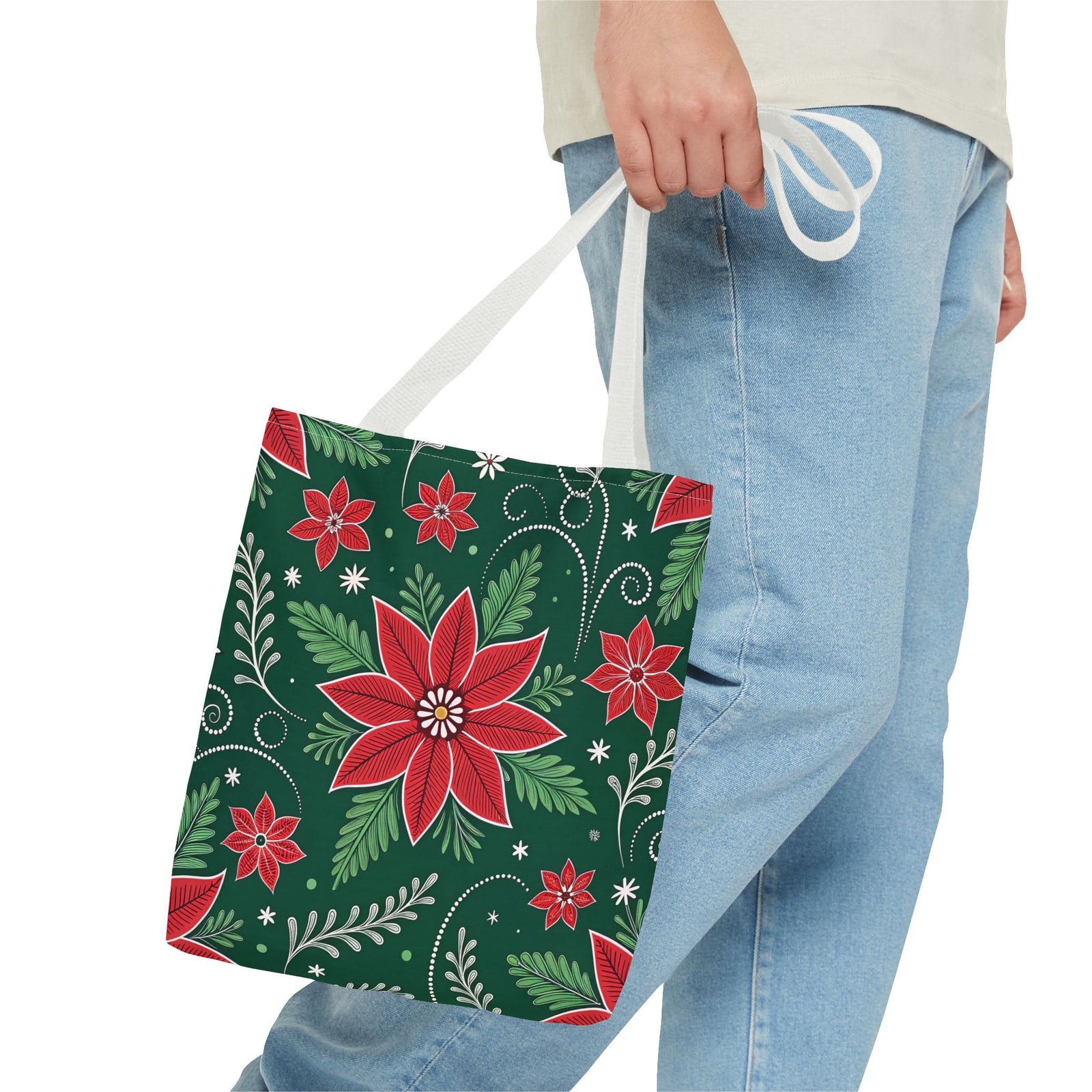 Christmas Poinsettia Folk Art Tote Bag