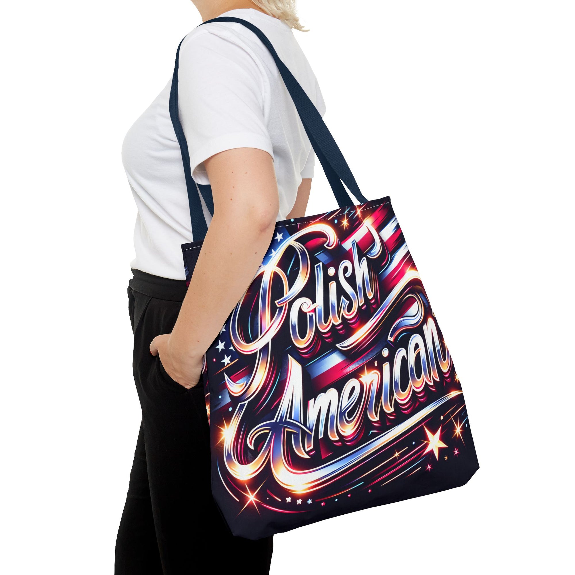 Polish American Patriotic Tote Bag - USA Flag Shoulder Bag for Independence Day