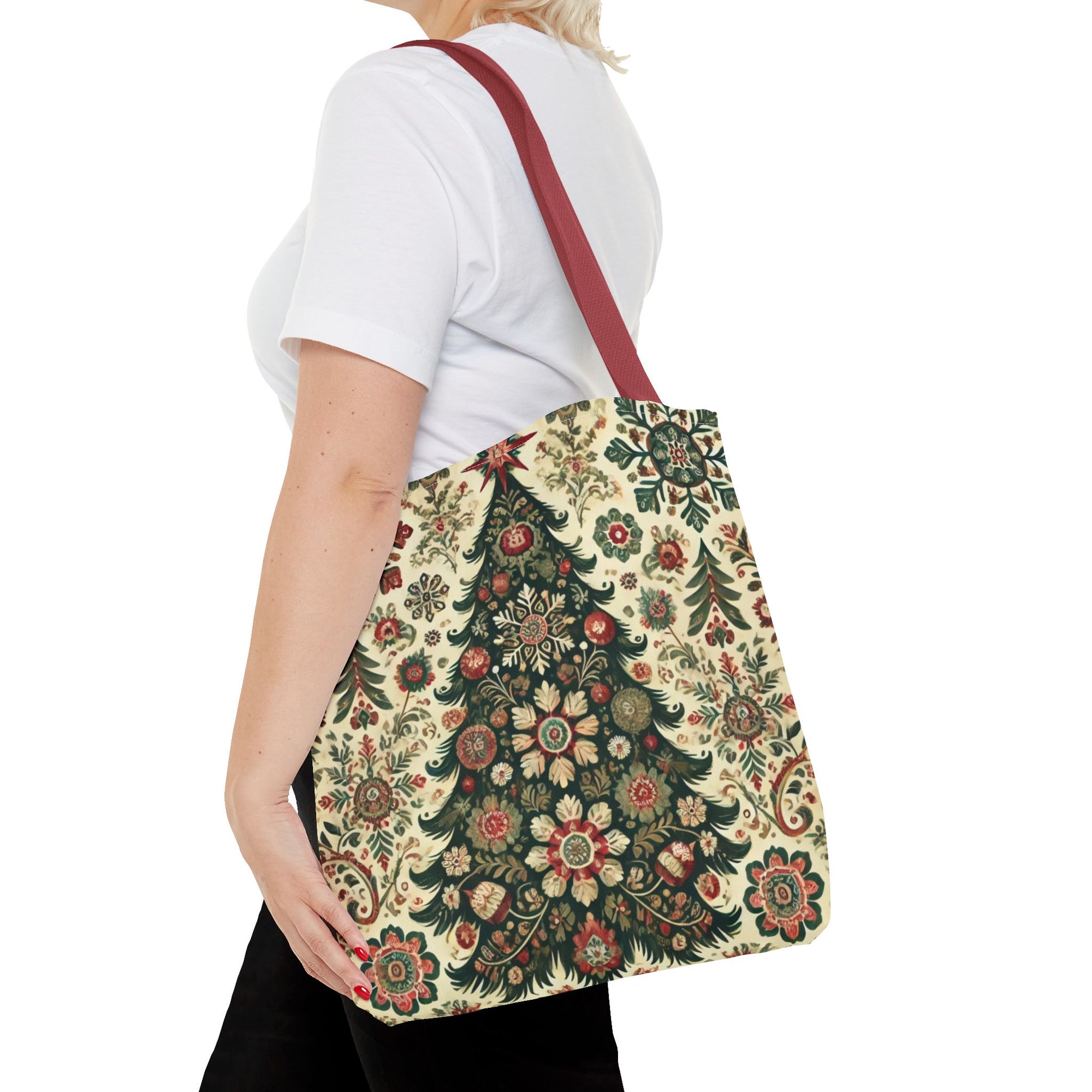 Vintage Christmas Trees Polish Folk Art Pattern Tote Bag