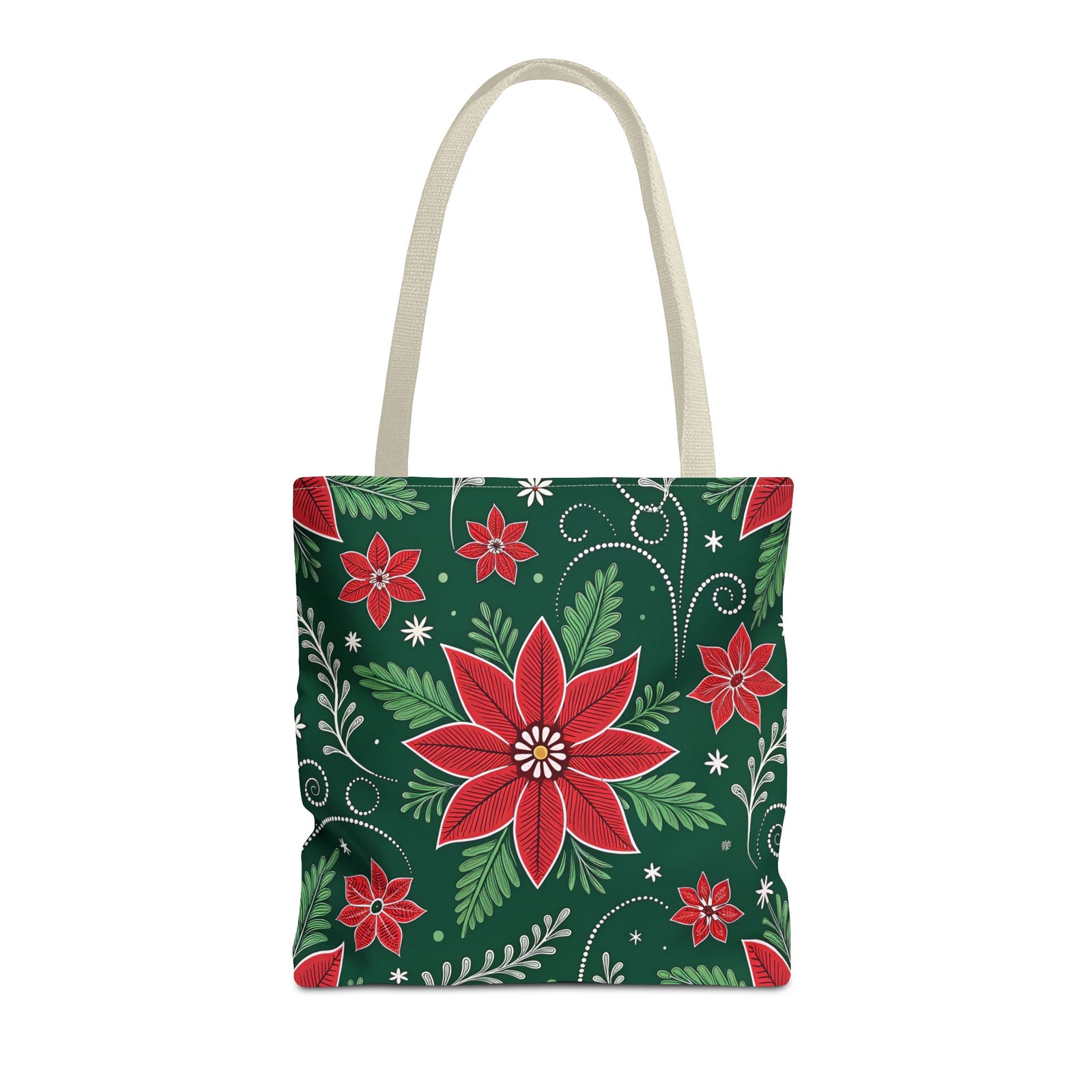 Christmas Poinsettia Folk Art Tote Bag