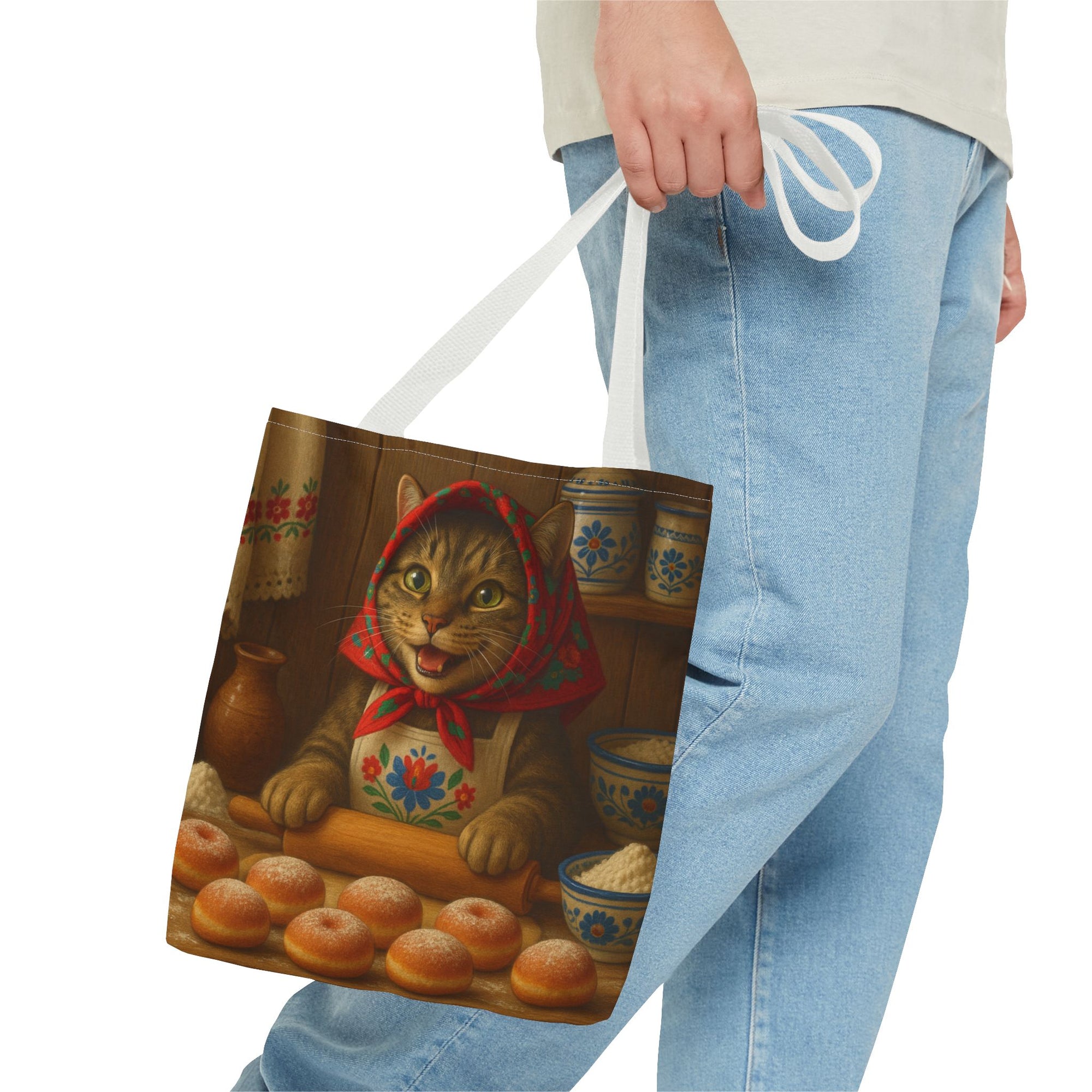 Babushka Cat Making Paczki Polish Donuts Tote Bag