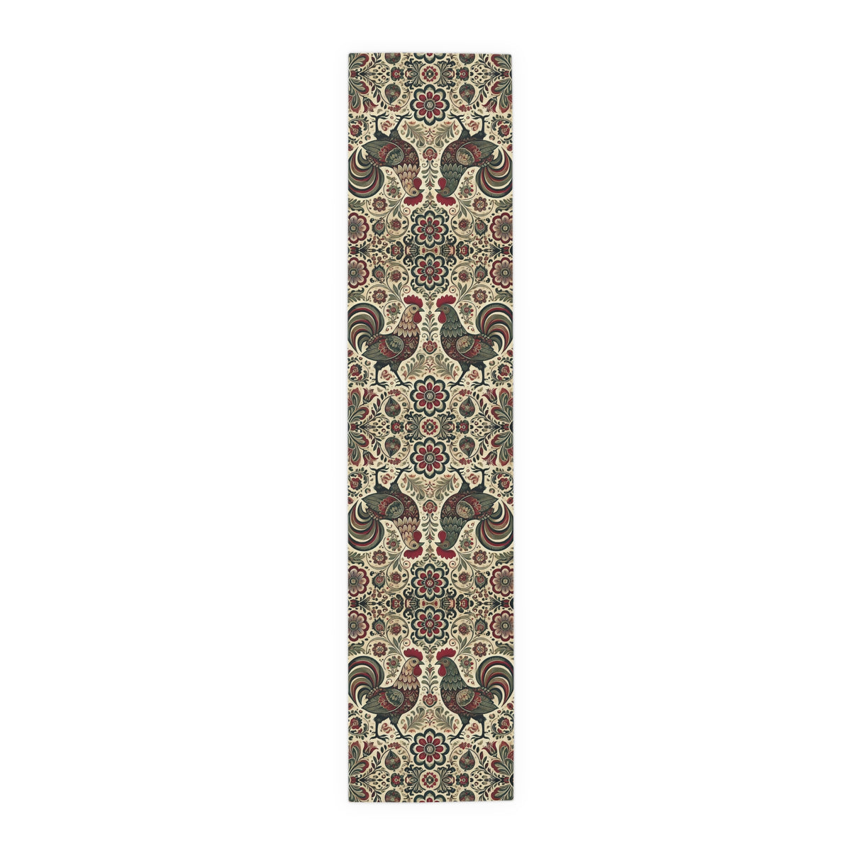 Retro Themed Polish Wycinanki Rooster Floral Table Runner