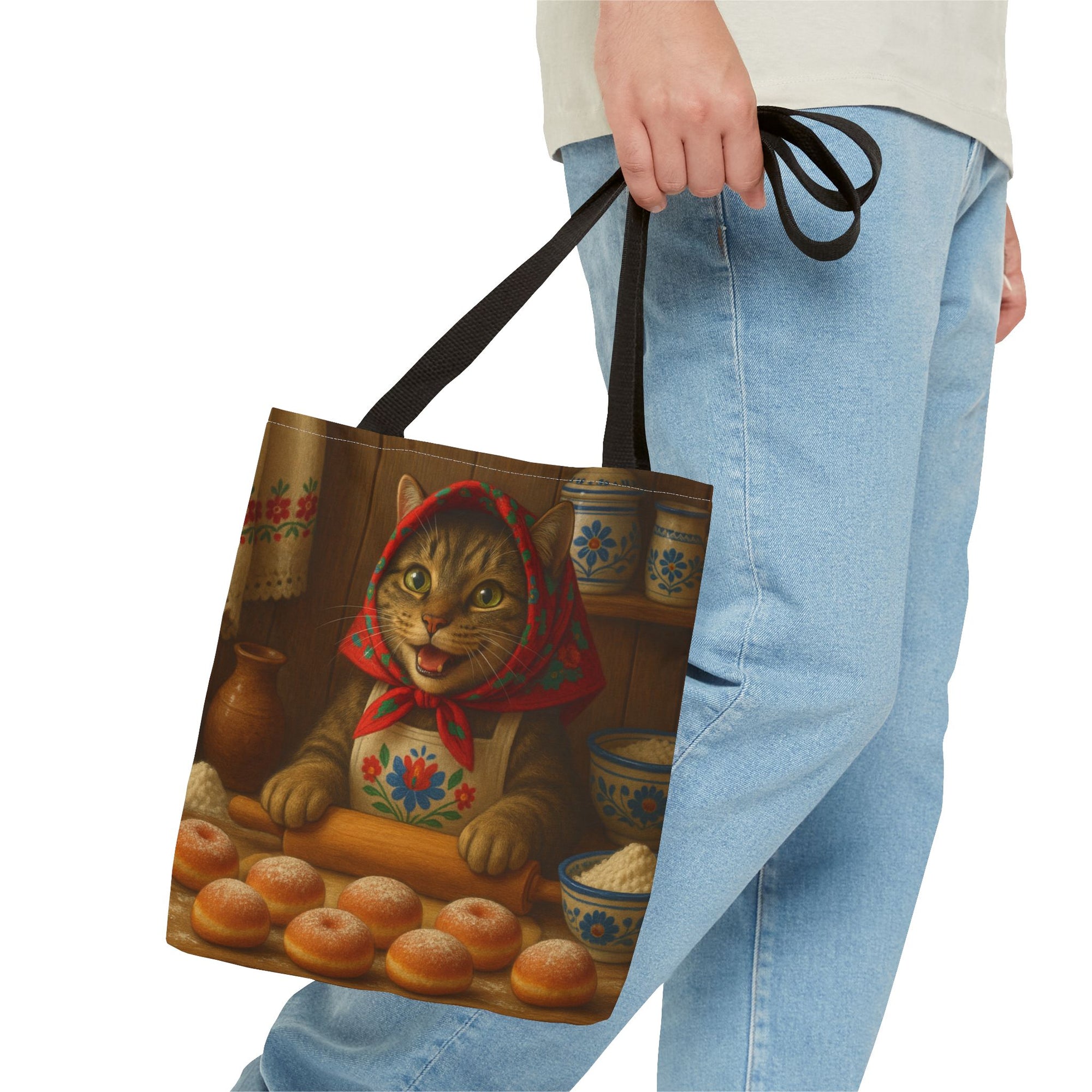 Babushka Cat Making Paczki Polish Donuts Tote Bag