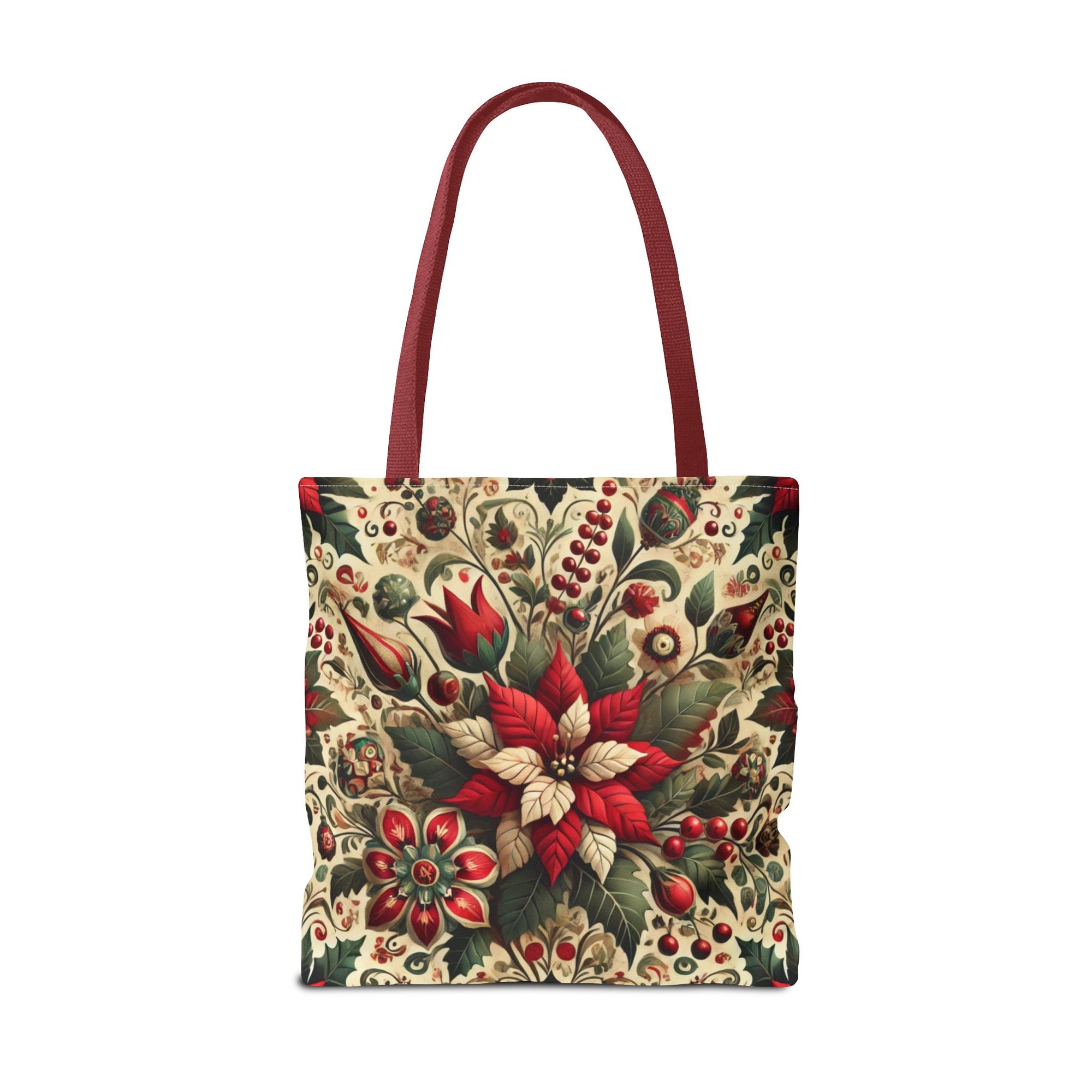 Christmas Poinsettia Floral Art Holiday Tote Bag