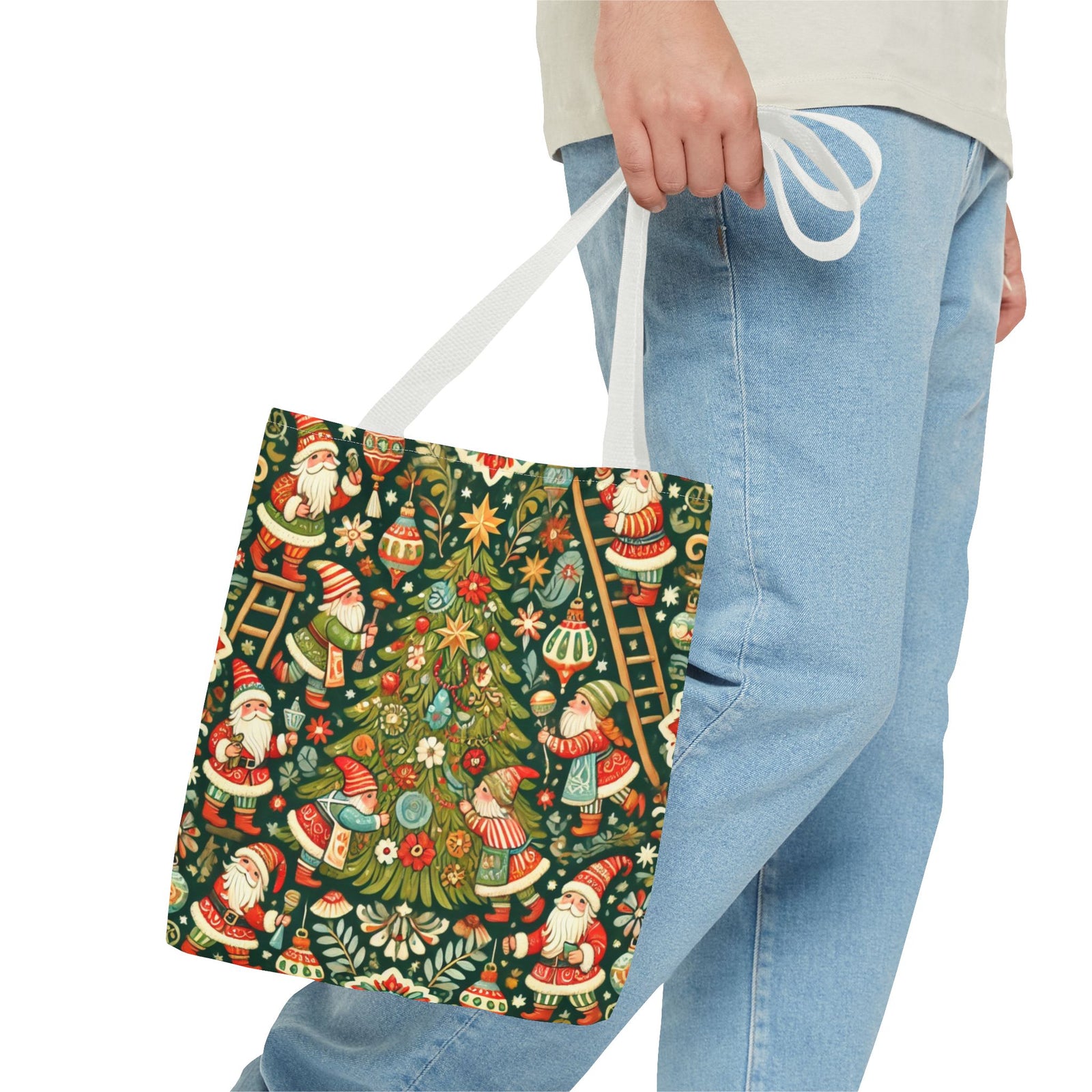 Christmas Gnomes Decorating Tree Holiday Tote Bag