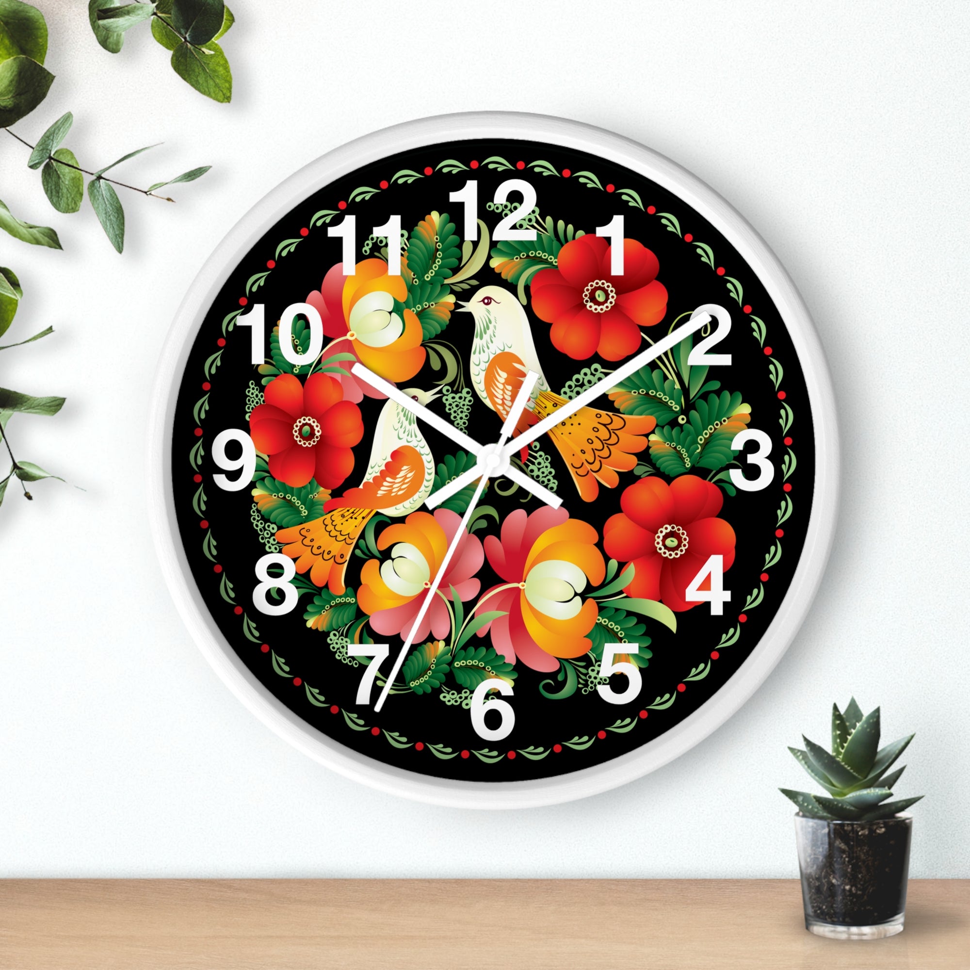 Folk Art Love Birds Wall Clock
