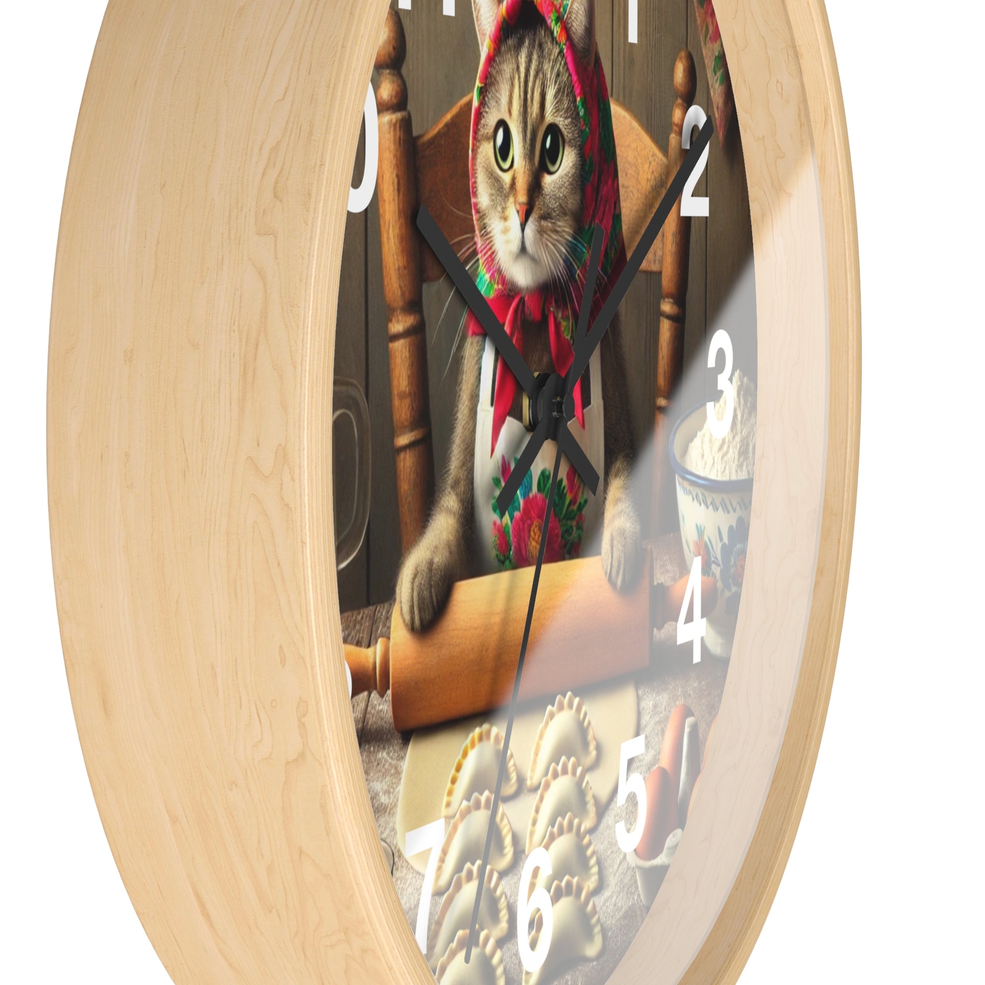Babushka Cat Making Pierogi Wall Clock