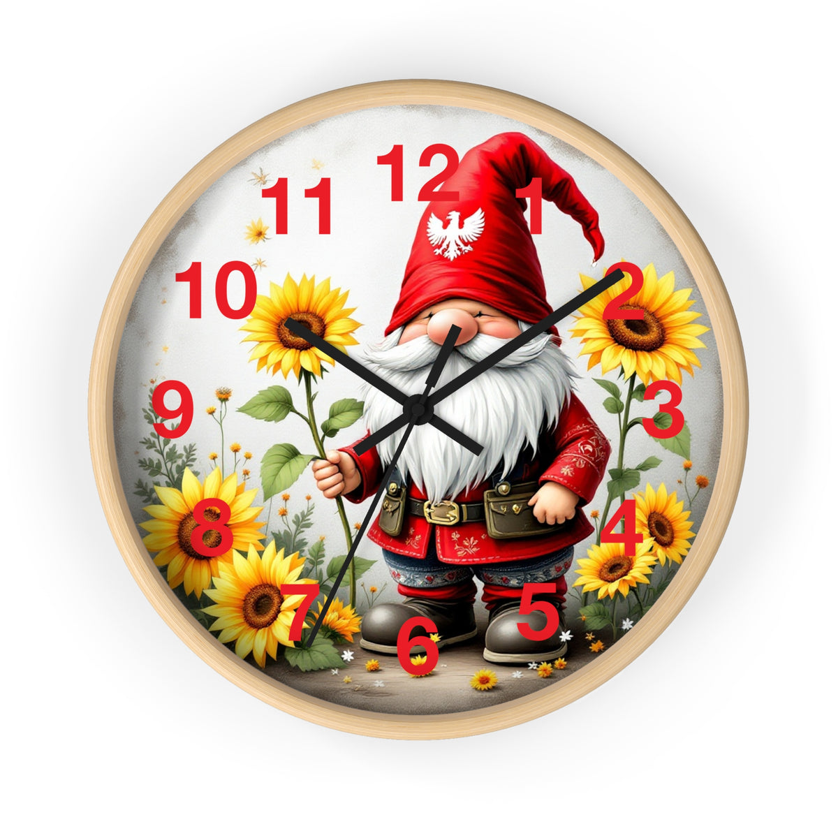 Holiday Sunflower Polish Gnome Wall Clock