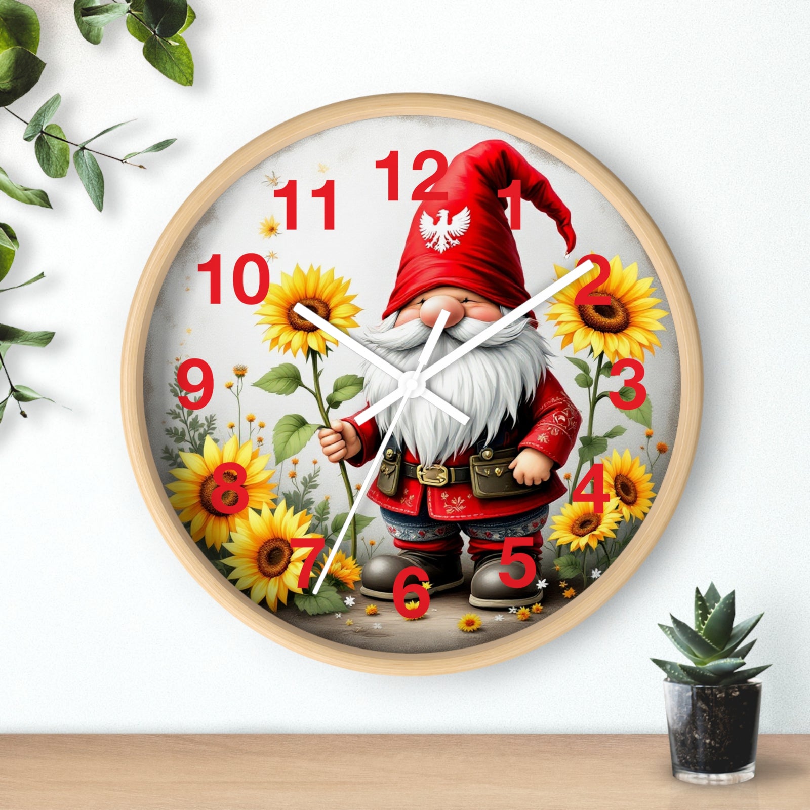 Holiday Sunflower Polish Gnome Wall Clock