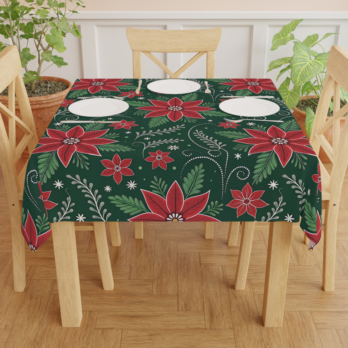 Christmas Poinsettia Floral Tablecloth