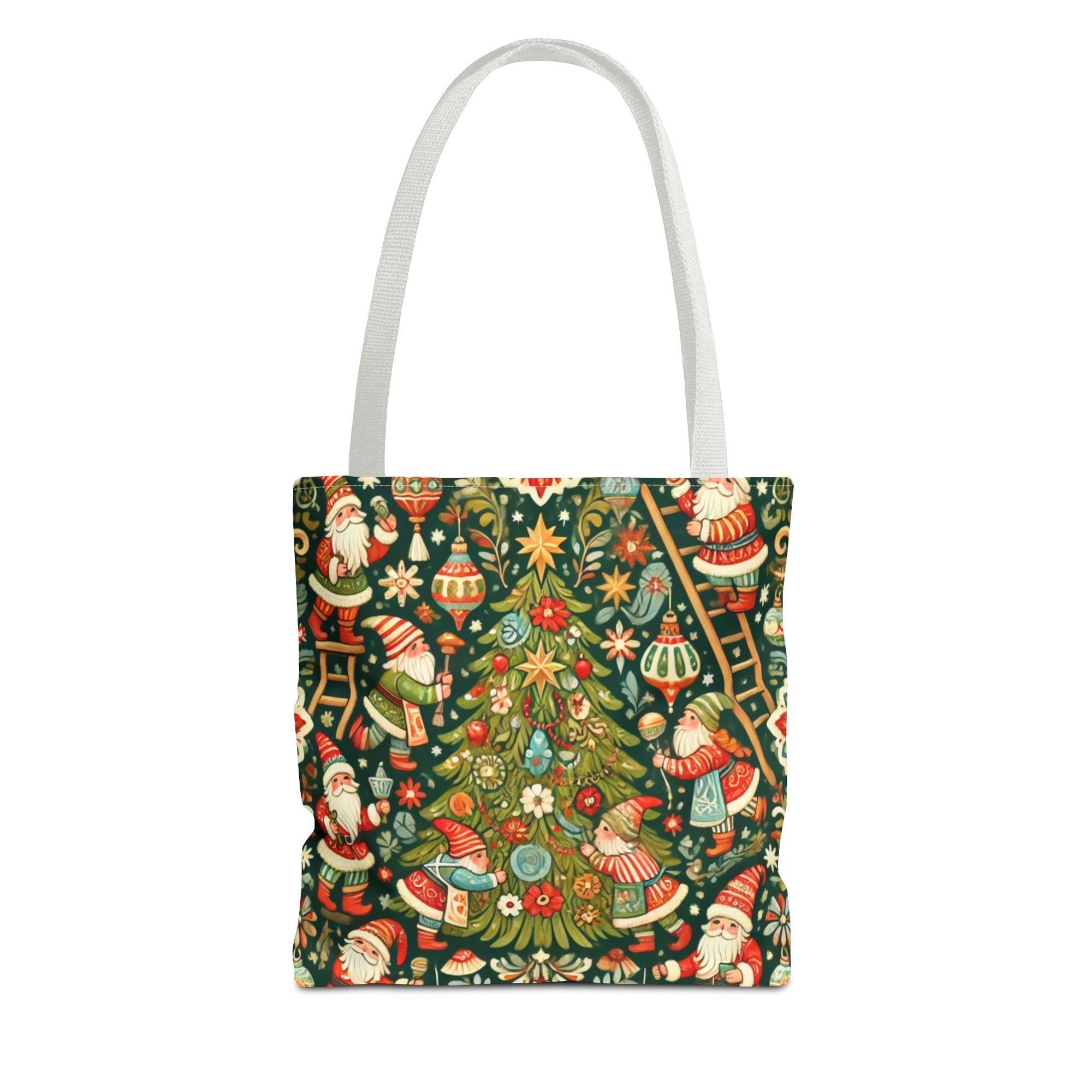 Christmas Gnomes Decorating Tree Holiday Tote Bag