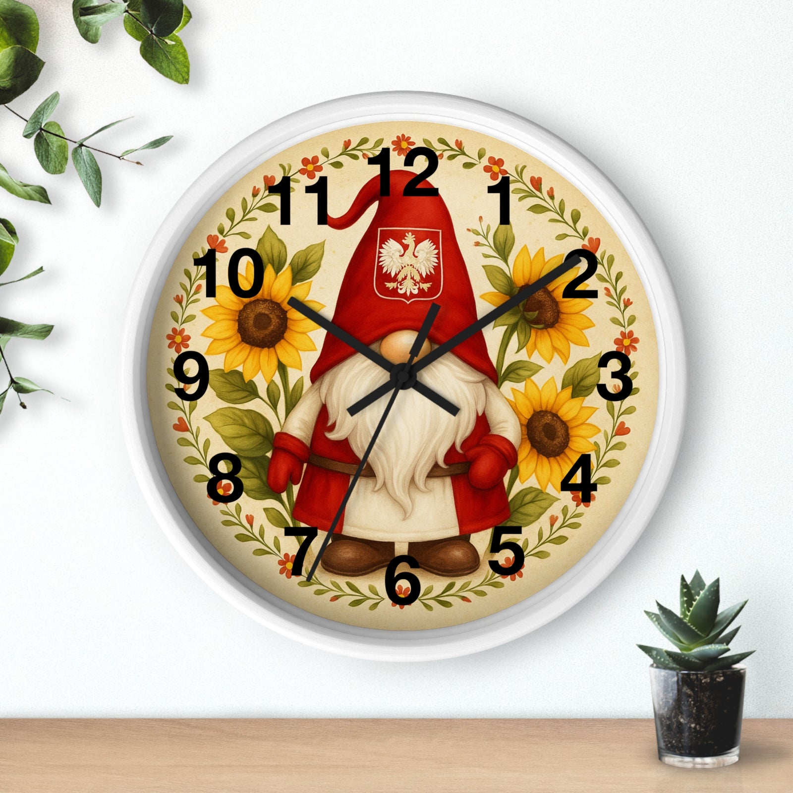 Polish Gnome With Sunflowers Wall Clock