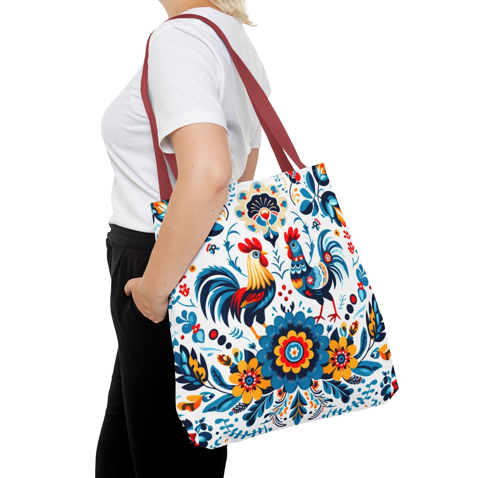 Vibrant Polish Chicken Pattern Floral Design Tote Bag