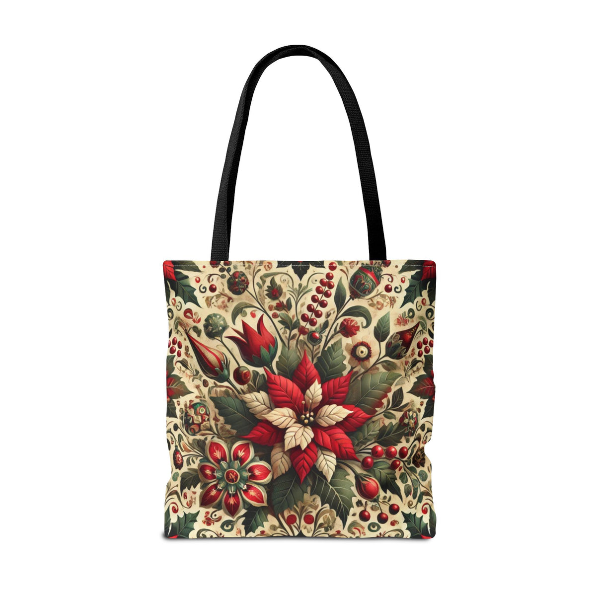 Christmas Poinsettia Floral Art Holiday Tote Bag