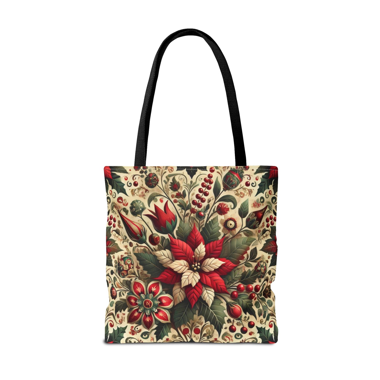 Christmas Poinsettia Floral Art Holiday Tote Bag