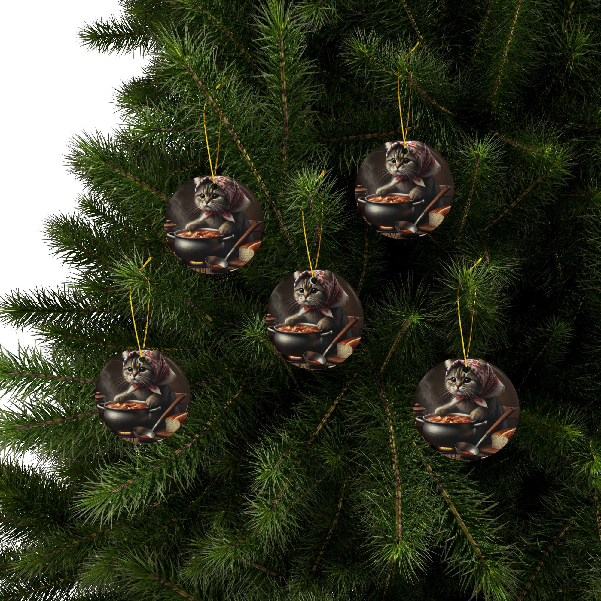 Polish Cat Making Bigos Ceramic Ornaments
