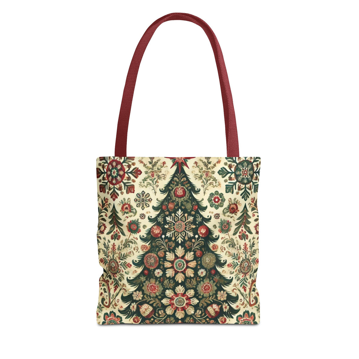 Vintage Christmas Trees Polish Folk Art Pattern Tote Bag